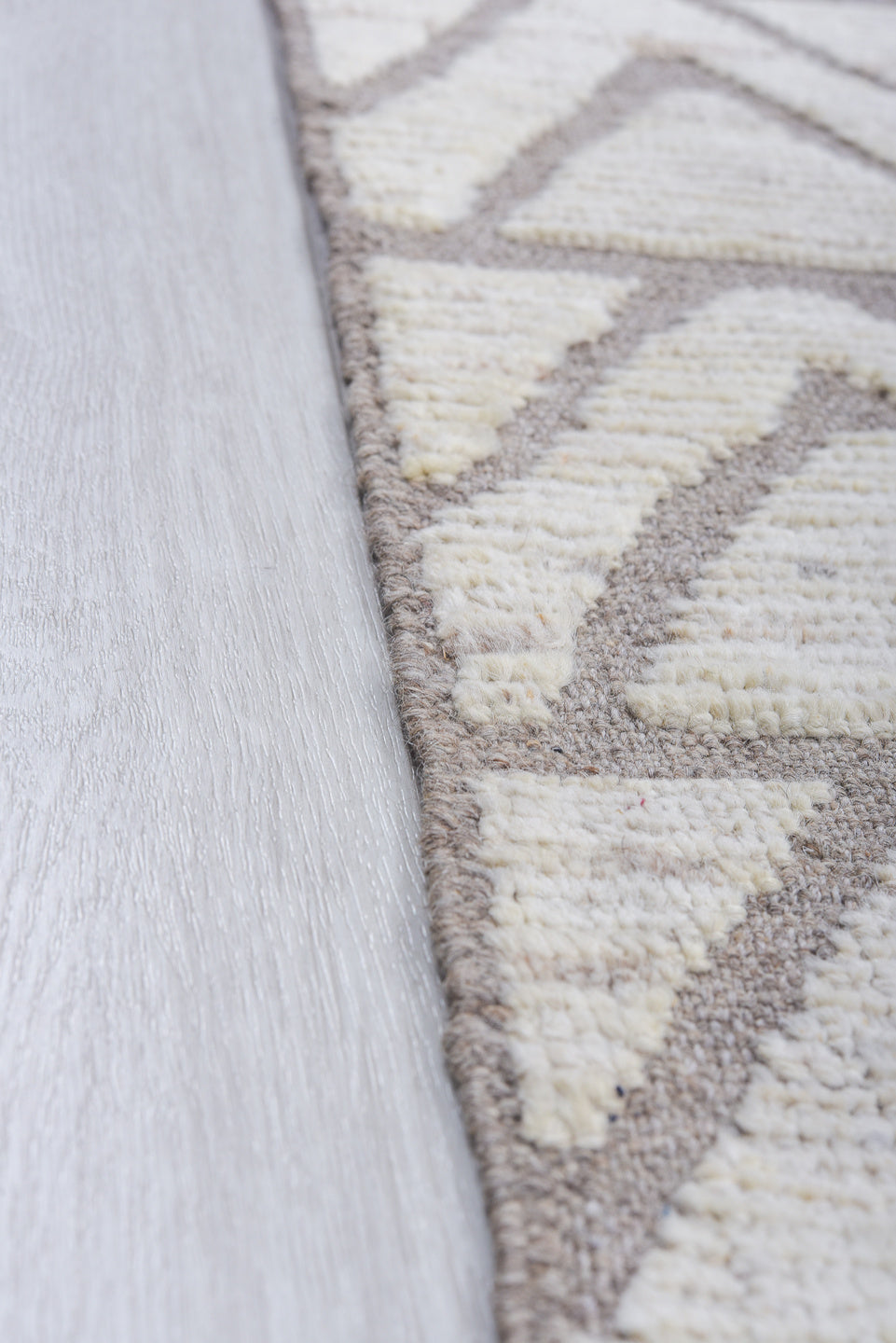 6' x 8' one-of-a-kind handmade vintage Tulu medium size rug. Color palette: ivory, taupe, gray, cream, beige