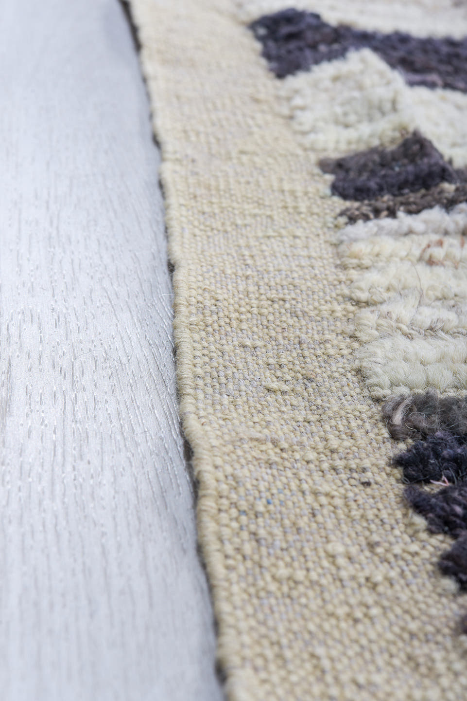 10' x 13' one-of-a-kind handmade vintage Tulu large size rug. Color palette: ivory, charcoal, gray, taupe, black, beige