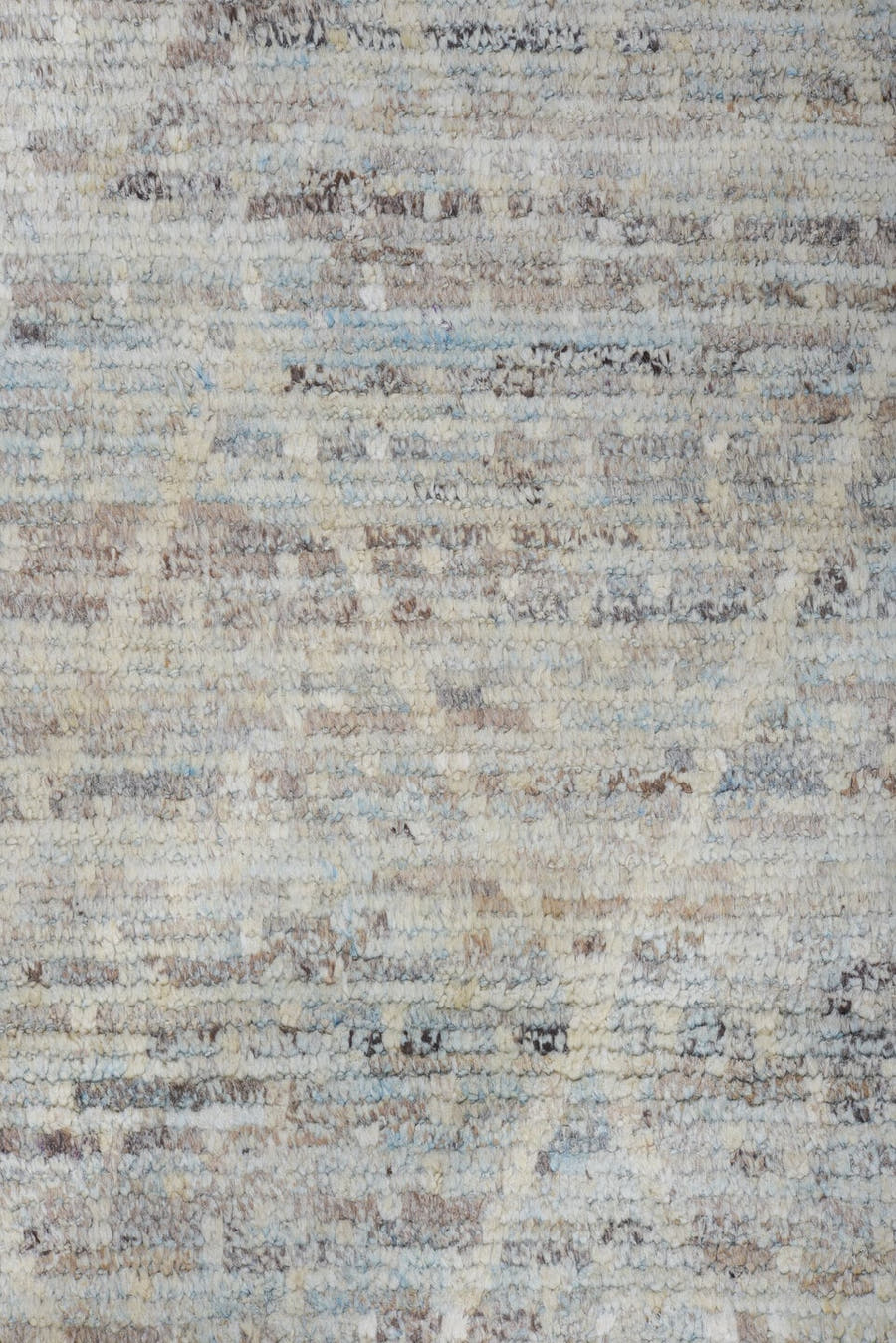 8' x 9' one-of-a-kind handmade vintage Tulu rug. Color palette: ivory, pale blue, taupe, light gray, light blue, beige, gray