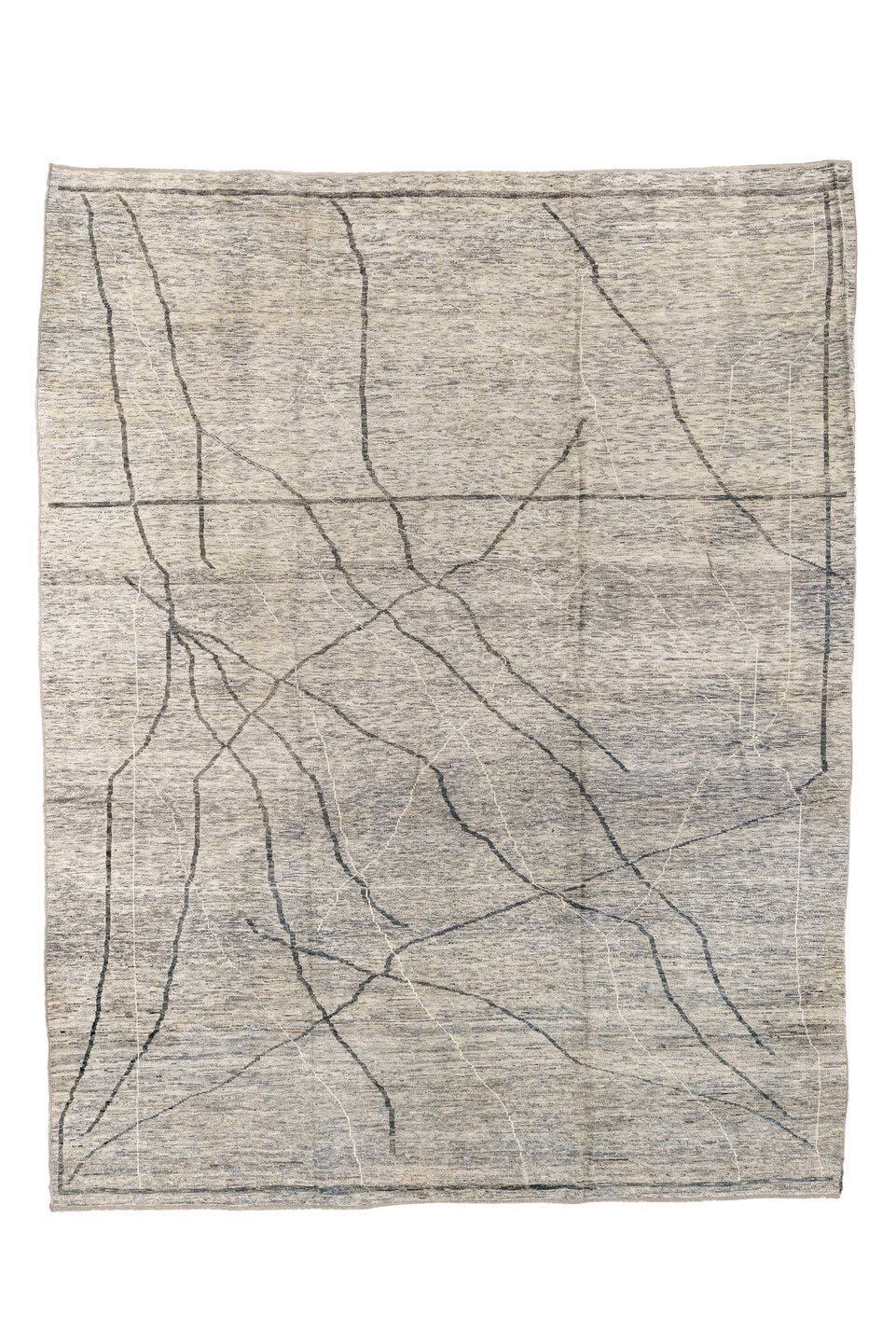 10' x 13' one-of-a-kind handmade vintage Tulu large size rug. Color palette: dark gray, dim gray, gray, light gray