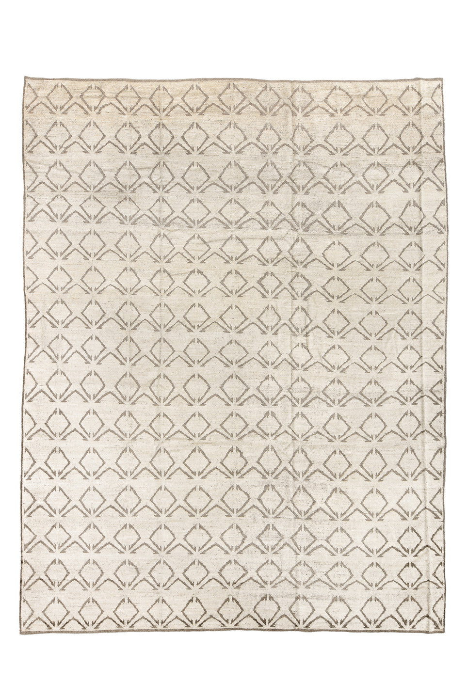 10' x 13' one-of-a-kind handmade vintage Tulu large size rug. Color palette: off-white, gray, light gray, brown, pink