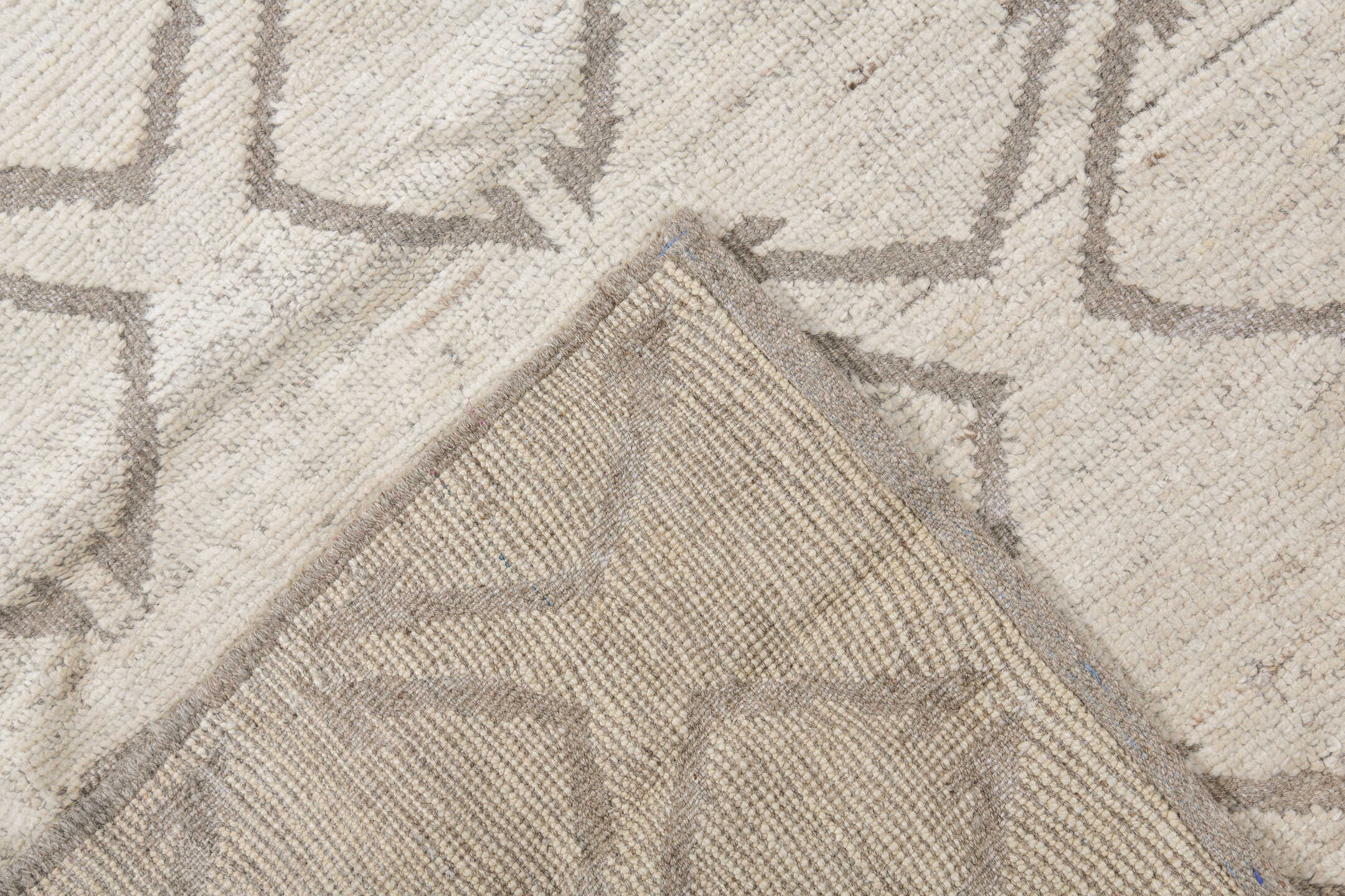 10' x 13' one-of-a-kind handmade vintage Tulu large size rug. Color palette: antiquewhite, brown, gainsboro, gray