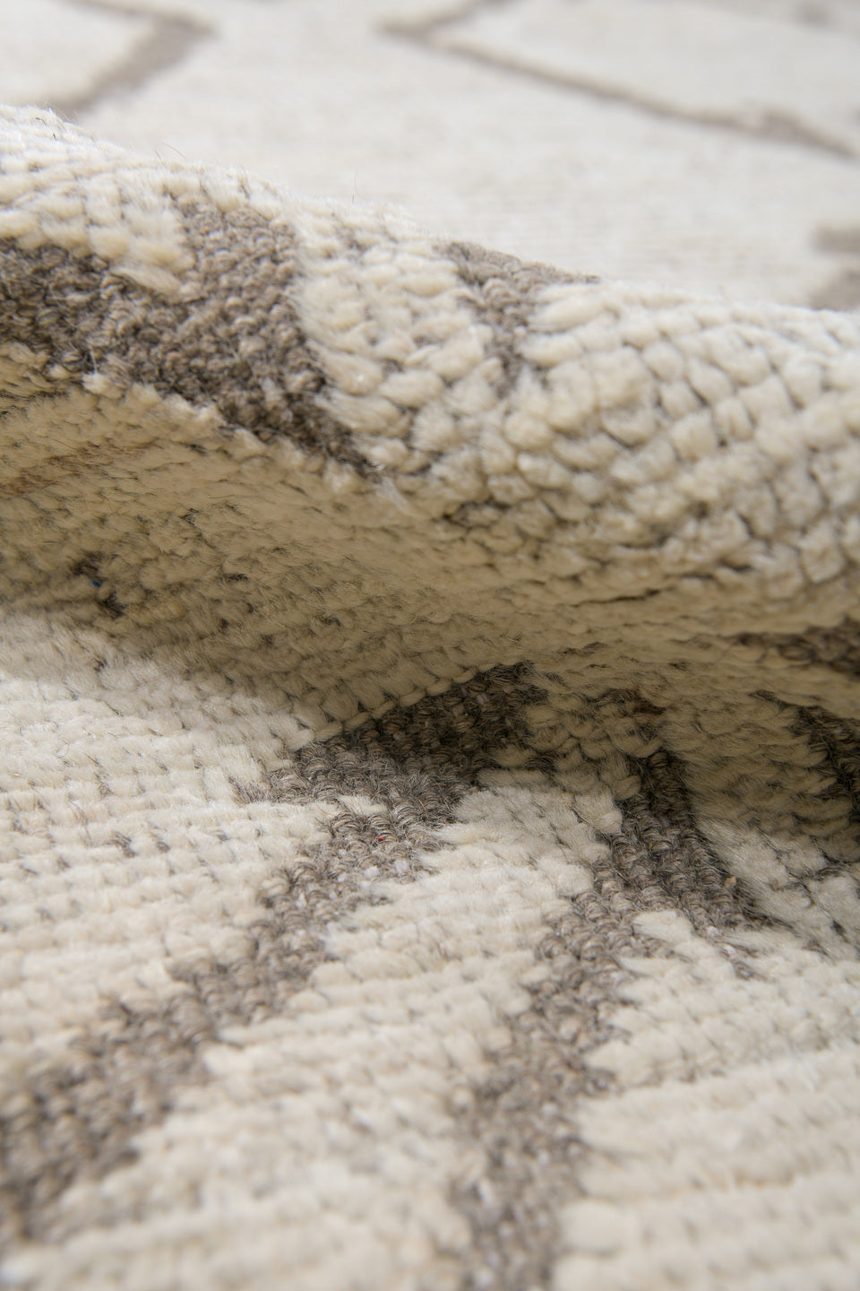 10' x 13' one-of-a-kind handmade vintage Tulu large size rug. Color palette: antiquewhite, brown, gainsboro, gray