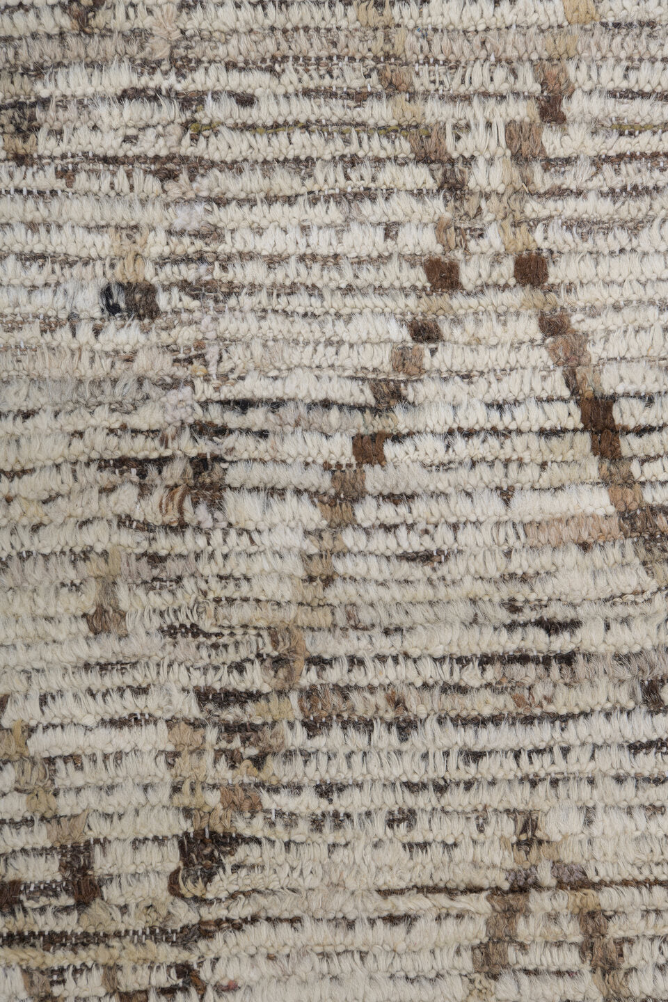 10' x 13' one-of-a-kind handmade vintage Tulu large size rug. Color palette: ivory, taupe, brown, charcoal, cream, beige
