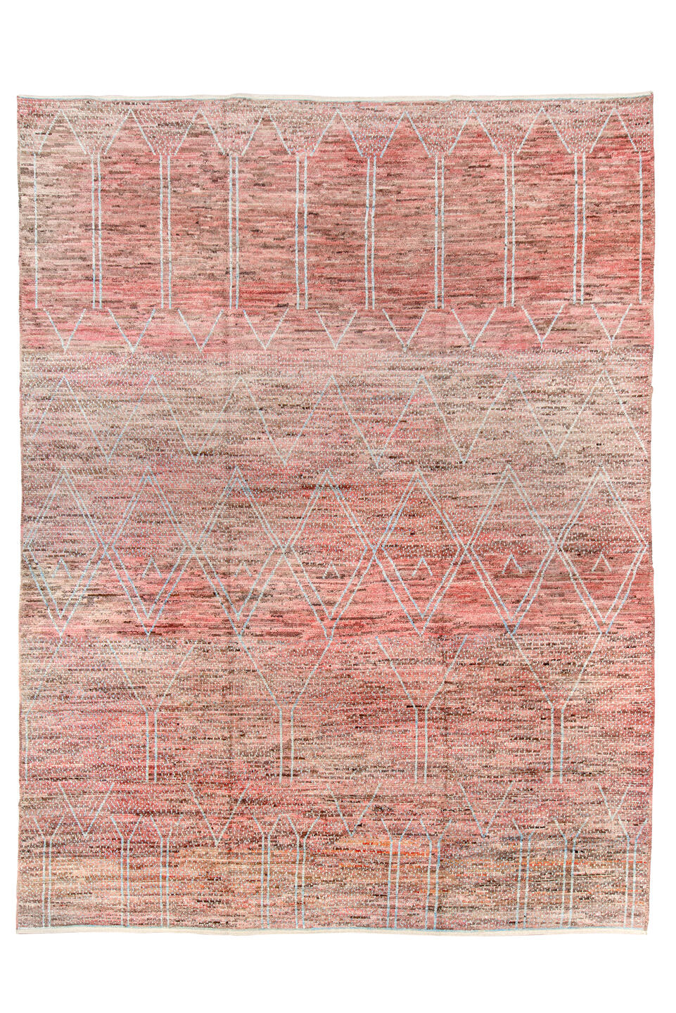10' x 13' one-of-a-kind handmade vintage Tulu large size rug. Color palette: blue, brown, gray, light gray, light slate gray