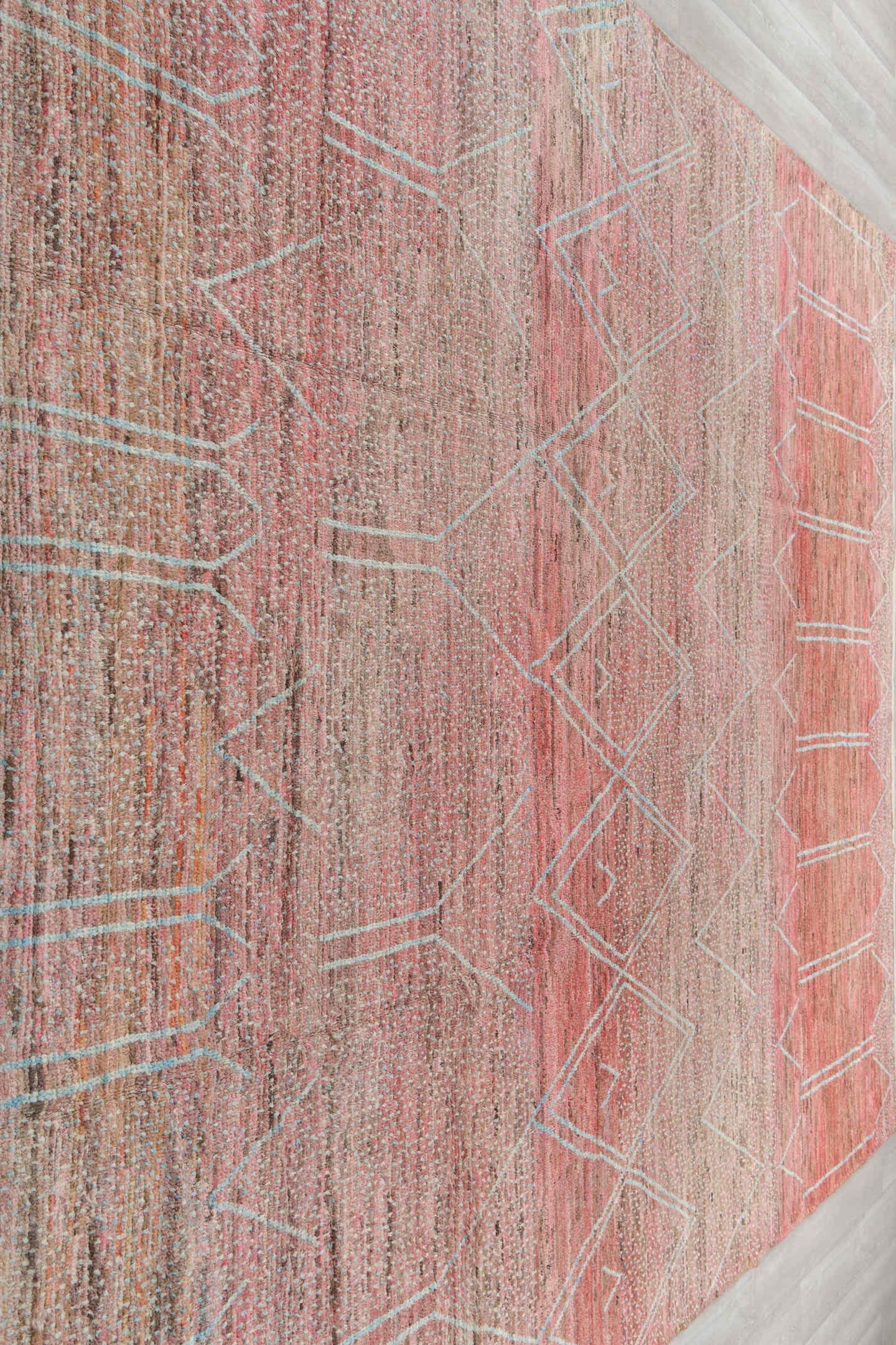 10' x 13' one-of-a-kind handmade vintage Tulu large size rug. Color palette: rose, blush, taupe, ivory, camel, brown