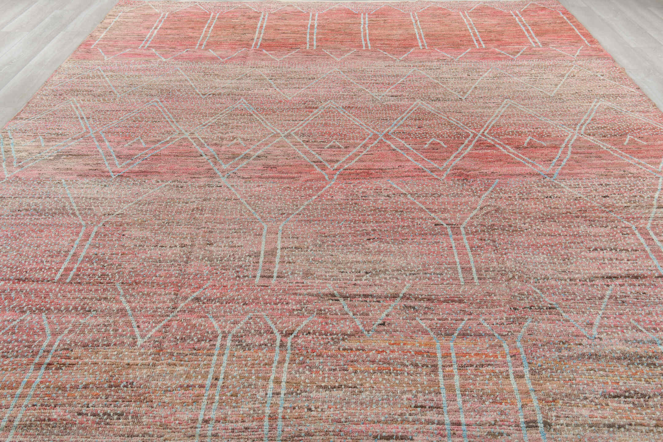 10' x 13' one-of-a-kind handmade vintage Tulu large size rug. Color palette: blue, brown, gray, light gray, light slate gray