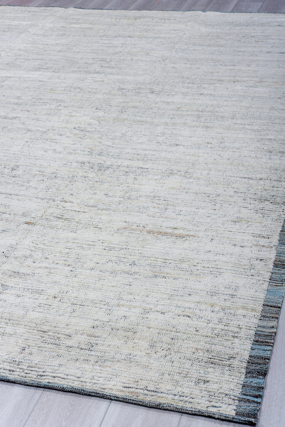 9' x 11' one-of-a-kind handmade vintage Tulu large size rug. Color palette: ivory, charcoal, slate, cream, gray, black