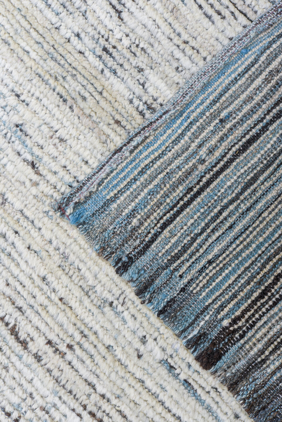 9' x 11' one-of-a-kind handmade vintage Tulu large size rug. Color palette: black, blue, charcoal, dark gray, gainsboro