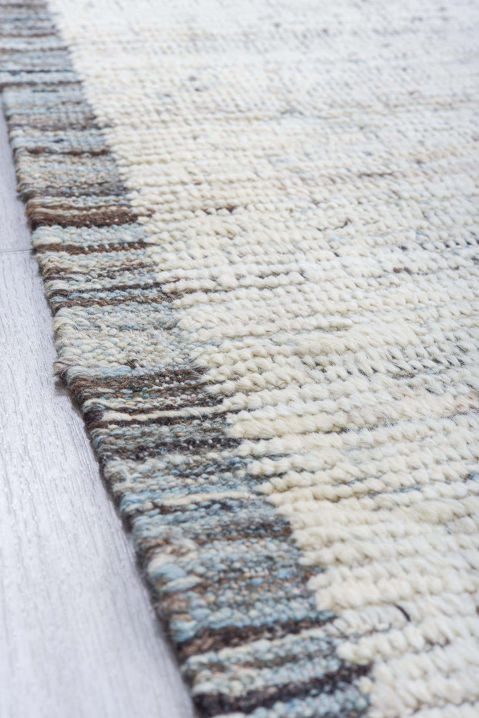 9' x 11' one-of-a-kind handmade vintage Tulu large size rug. Color palette: ivory, charcoal, slate, cream, gray, black