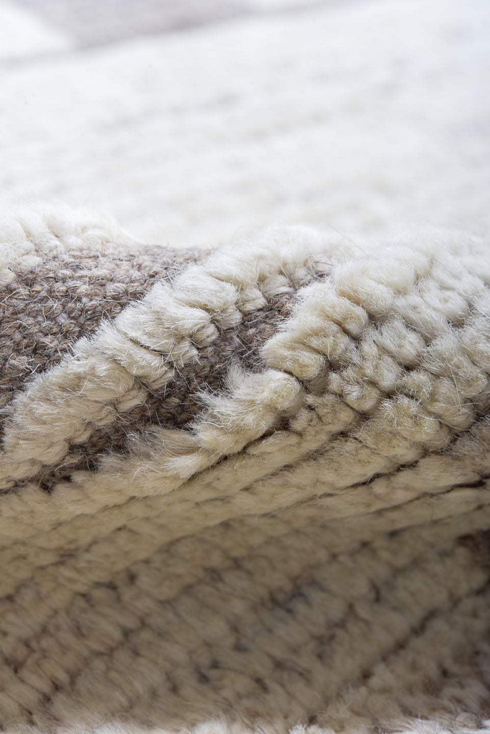 10' x 12' one-of-a-kind handmade vintage Tulu large size rug. Color palette: ivory, charcoal, taupe, gray, black, beige
