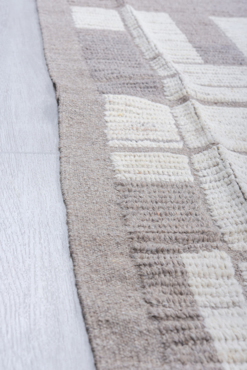10' x 12' one-of-a-kind handmade vintage Tulu large size rug. Color palette: ivory, charcoal, taupe, gray, black, beige