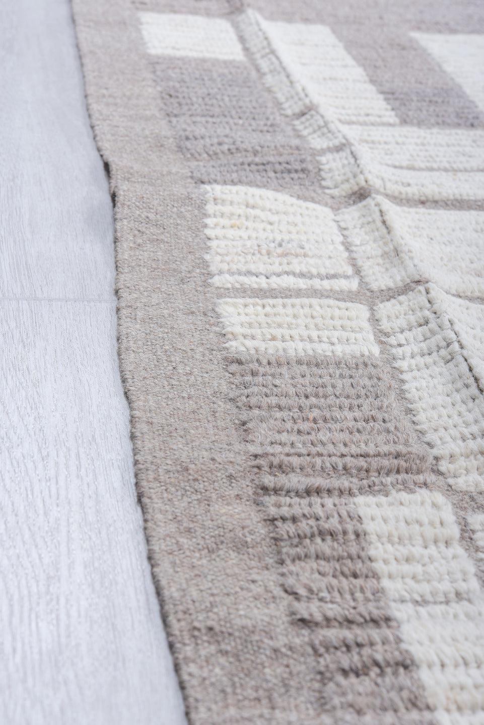 10' x 12' one-of-a-kind handmade vintage Tulu large size rug. Color palette: ivory, charcoal, taupe, gray, black, beige