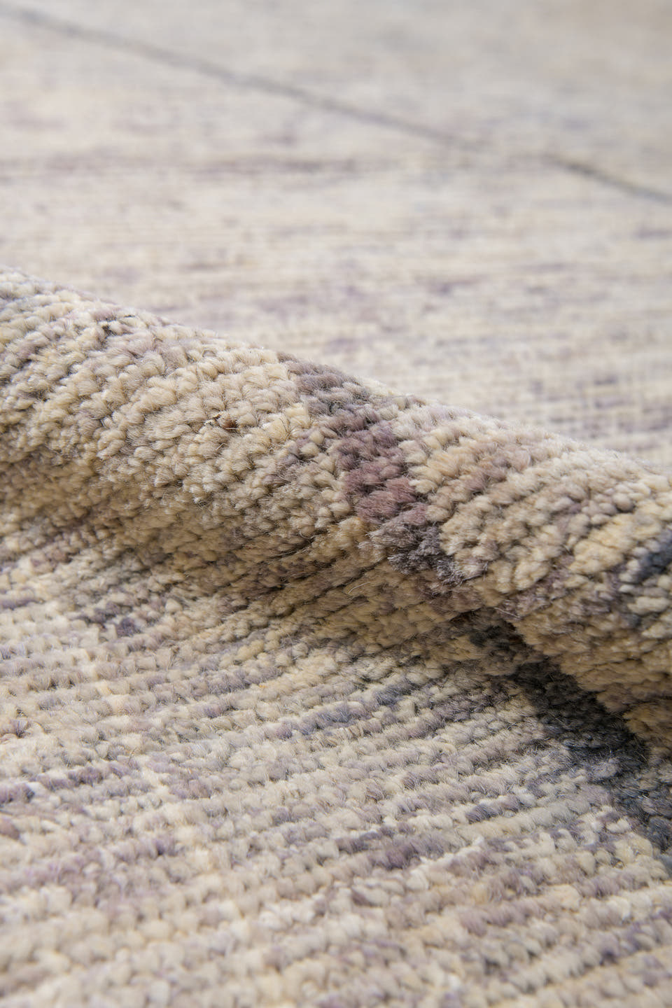 9' x 12' one-of-a-kind handmade vintage Tulu large size rug. Color palette: ivory, taupe, charcoal, cream, gray, beige