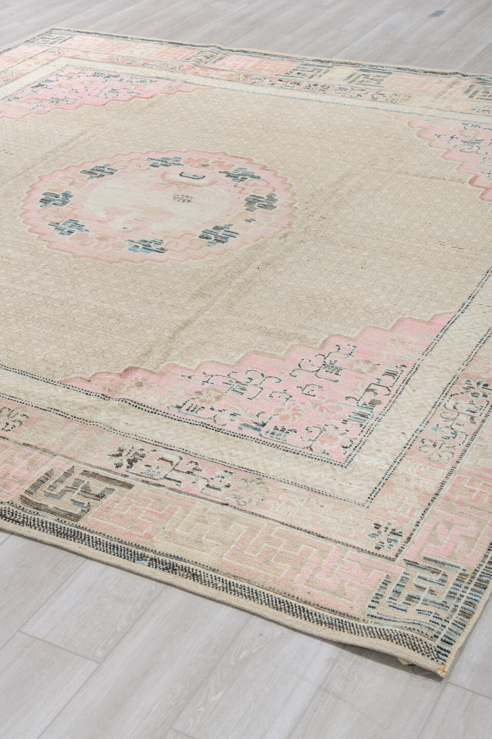 10' x 9' one-of-a-kind handmade vintage Chinese large size rug. Color palette: ivory, blush, charcoal, taupe, cream