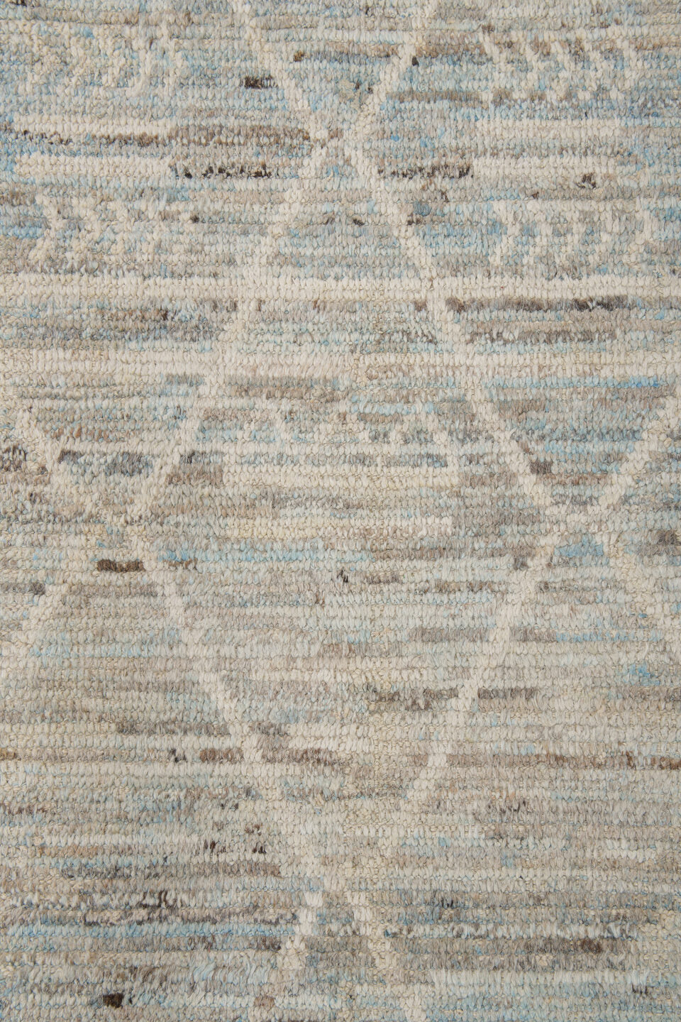10' x 13' one-of-a-kind handmade vintage Tulu large size rug. Color palette: ivory, pale blue, taupe, cream, charcoal, beige