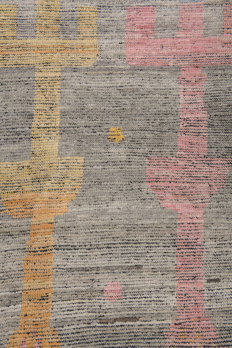 10' x 13' one-of-a-kind handmade vintage Tulu large size rug. Color palette: gray, terra cotta, camel, blush, pale gold