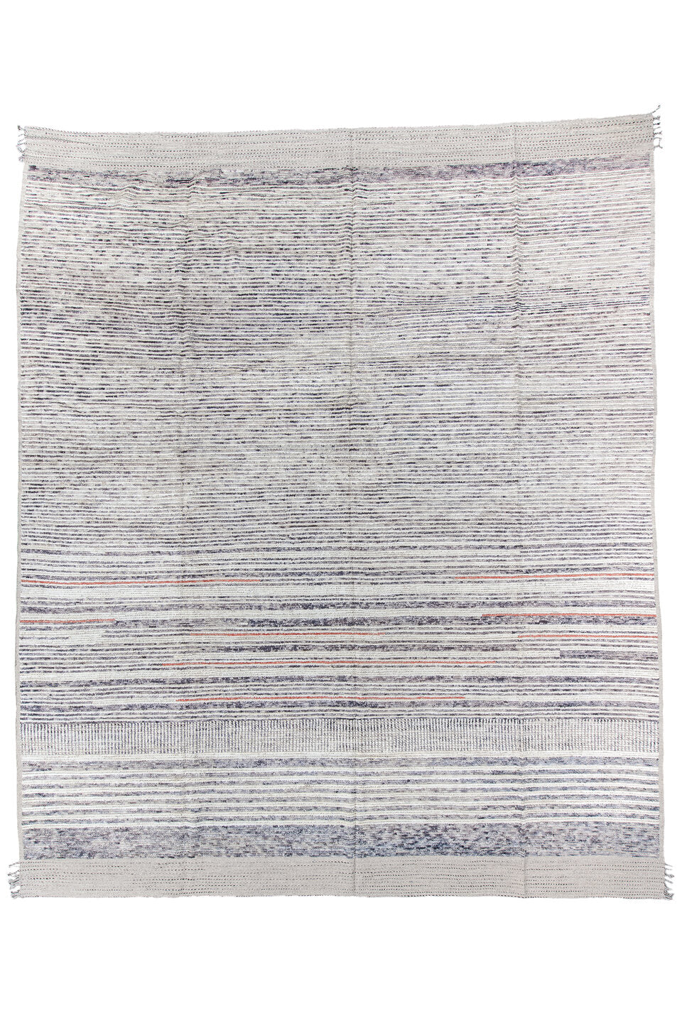 12' x 15' one-of-a-kind handmade vintage Tulu oversize rug. Color palette: black, blue, dark gray, dim gray, gainsboro, gray