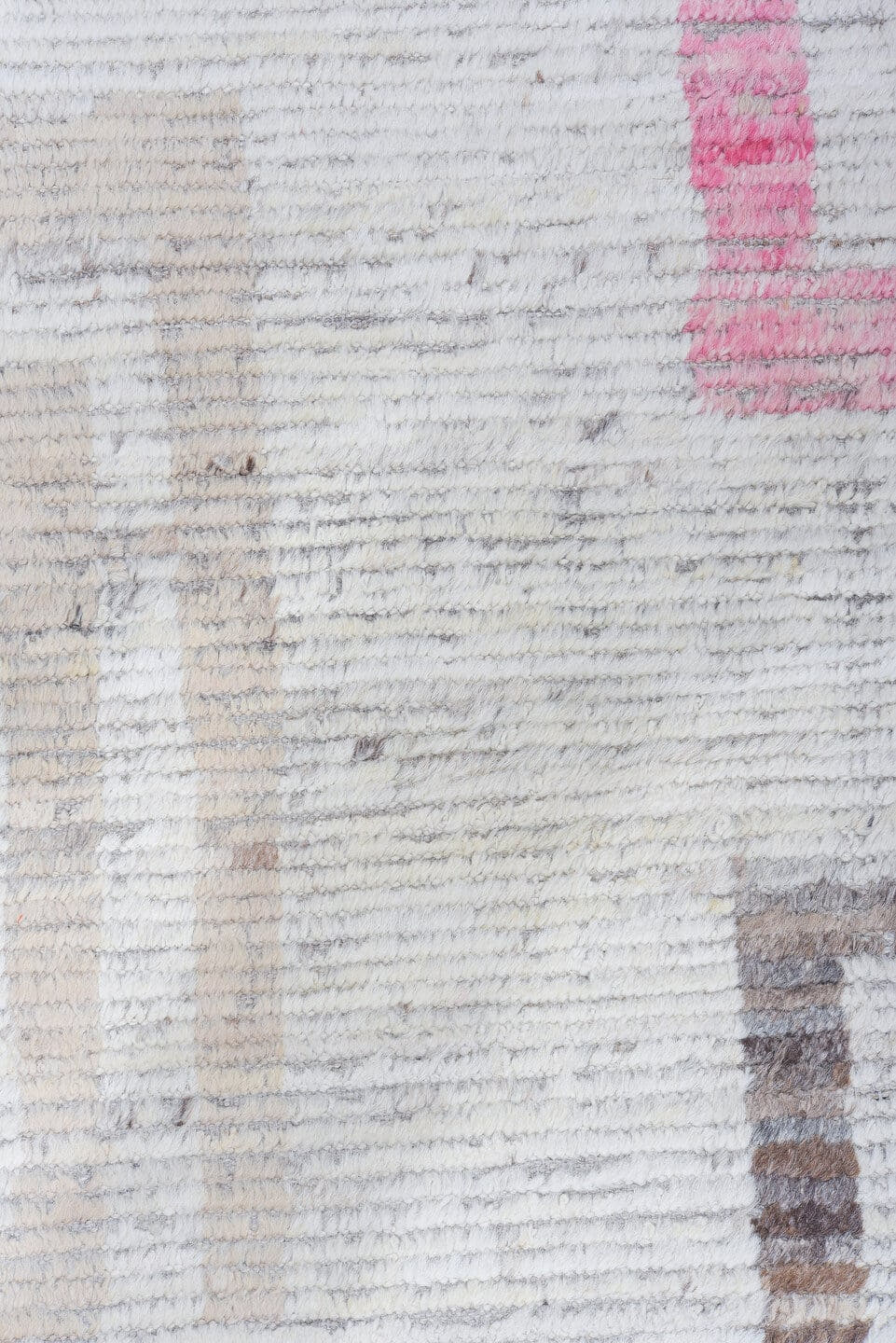 9' x 12' one-of-a-kind handmade vintage Tulu large size rug. Color palette: ivory, sky blue, blush, taupe, brown, gray