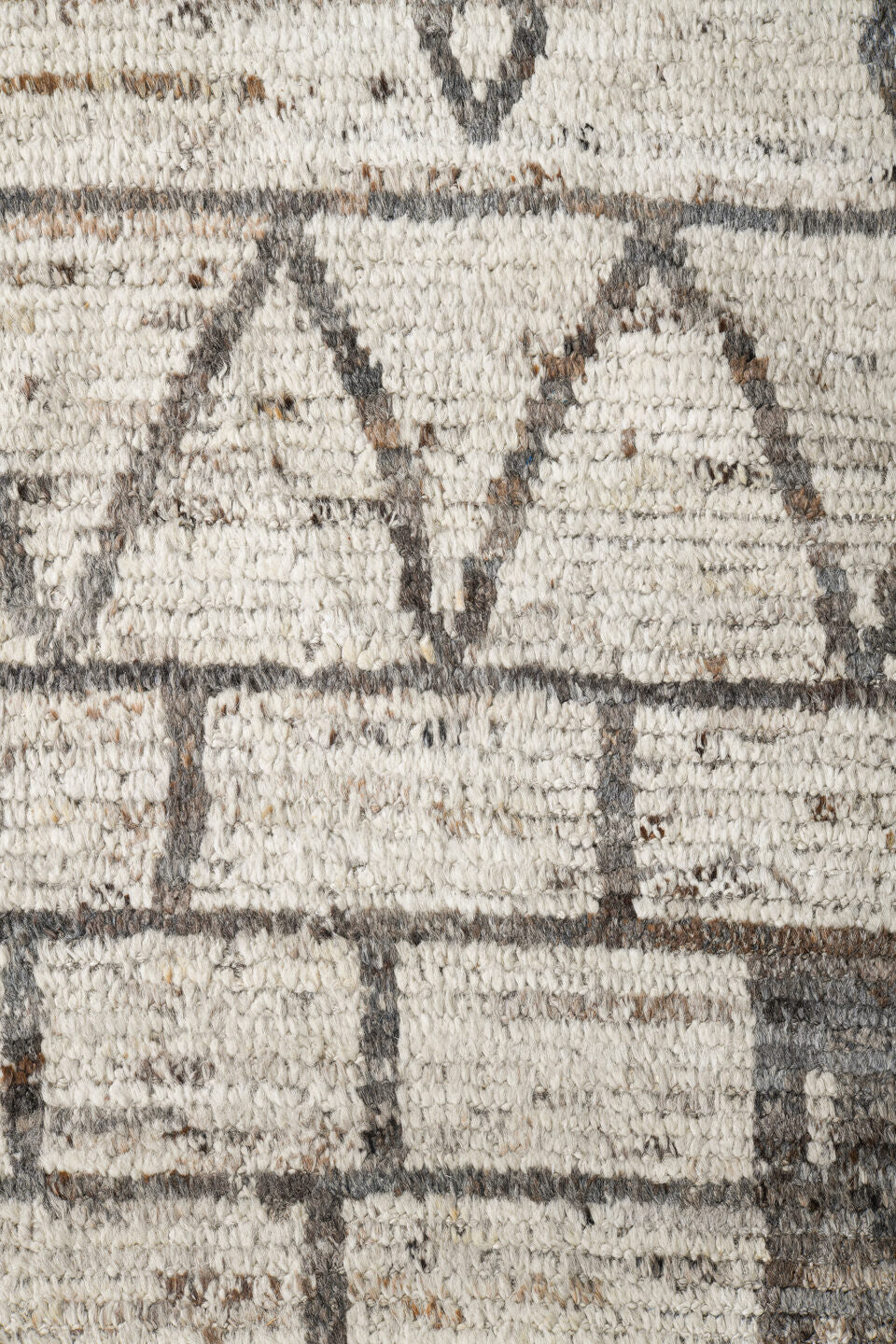 9' x 11' one-of-a-kind handmade vintage Tulu large size rug. Color palette: ivory, charcoal, taupe, cream, gray, black