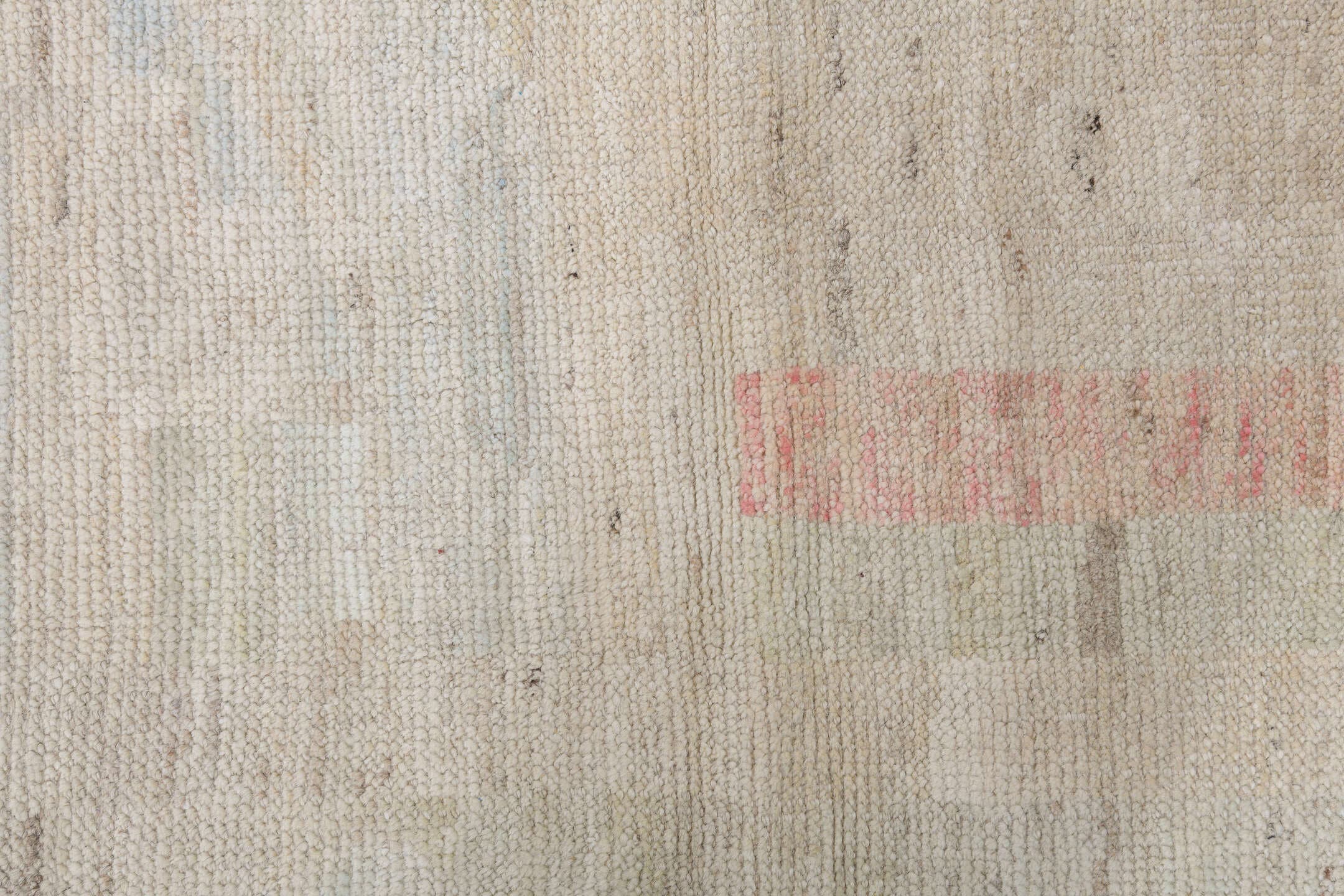 10' x 14' one-of-a-kind handmade vintage Tulu large size rug. Color palette: ivory, blush, pale gold, light blue, beige