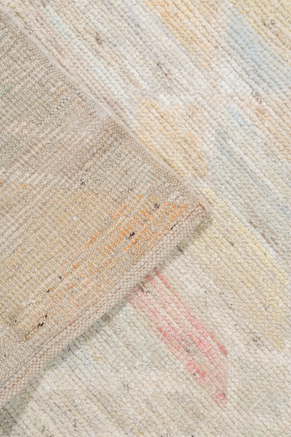 10' x 14' one-of-a-kind handmade vintage Tulu large size rug. Color palette: ivory, blush, pale gold, light blue, beige