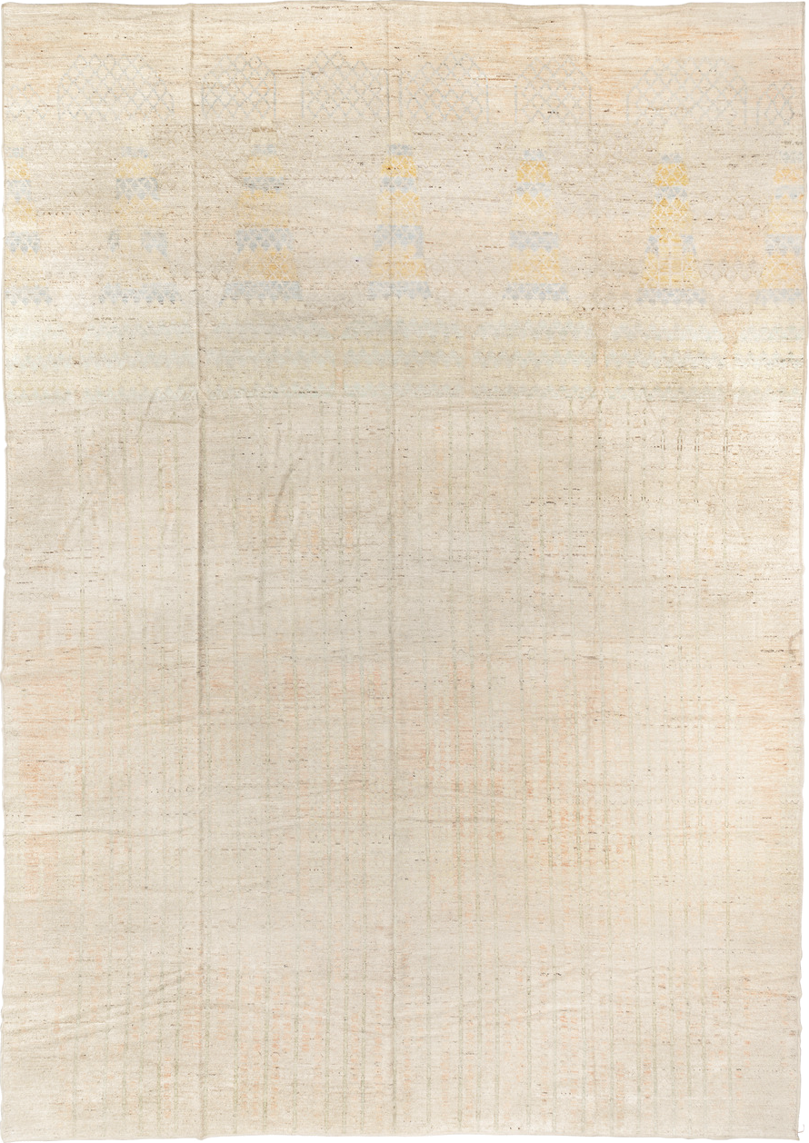 13' x 19' one-of-a-kind handmade vintage Tulu oversize rug. Color palette: antiquewhite, beige, black, blue, brown