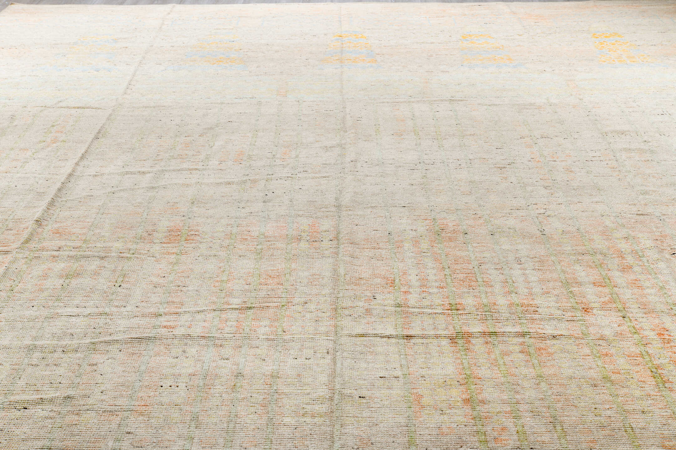 13' x 19' one-of-a-kind handmade vintage Tulu oversize rug. Color palette: antiquewhite, beige, black, blue, brown