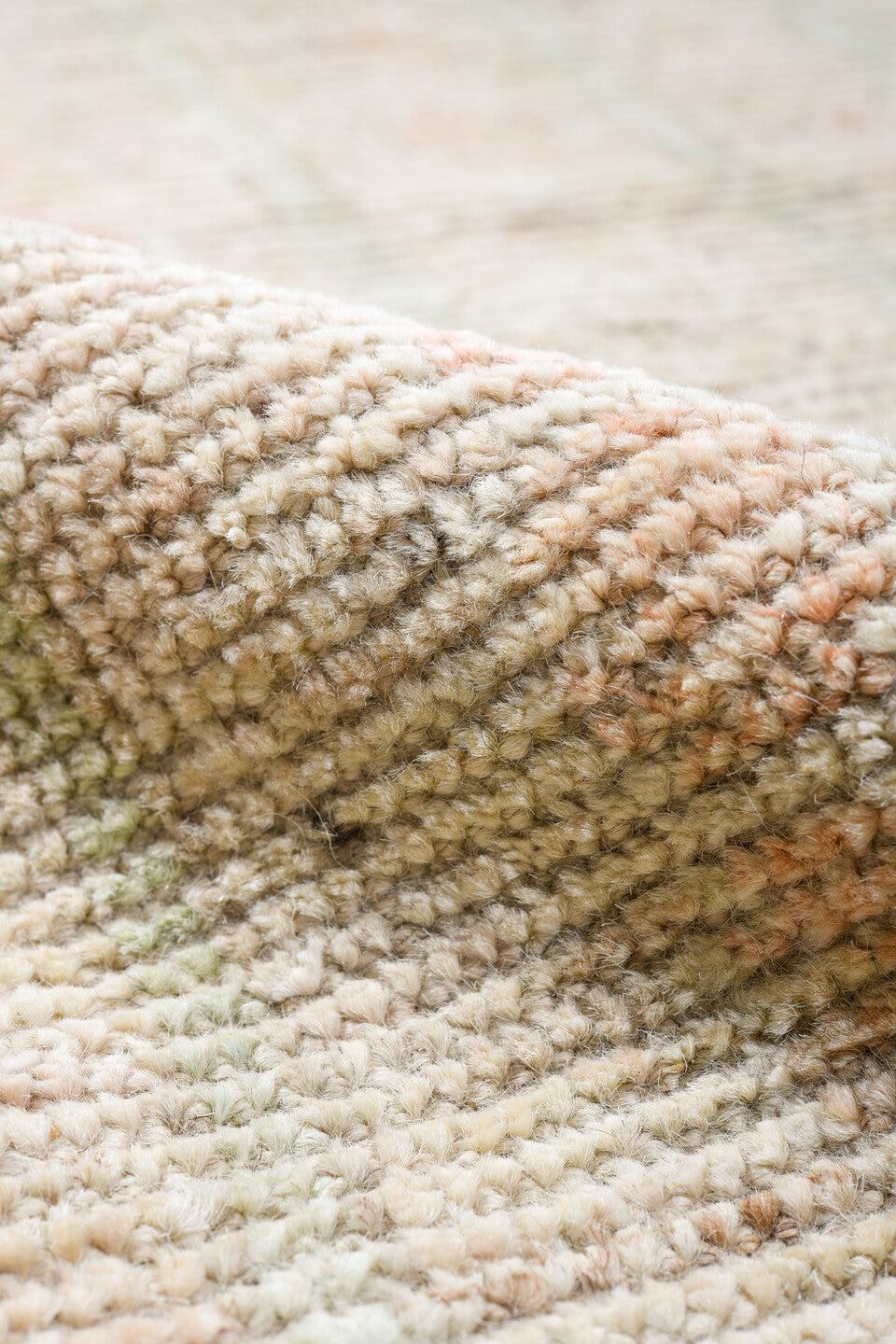 13' x 19' one-of-a-kind handmade vintage Tulu oversize rug. Color palette: ivory, cream, pale gold, pale blue, blush, beige