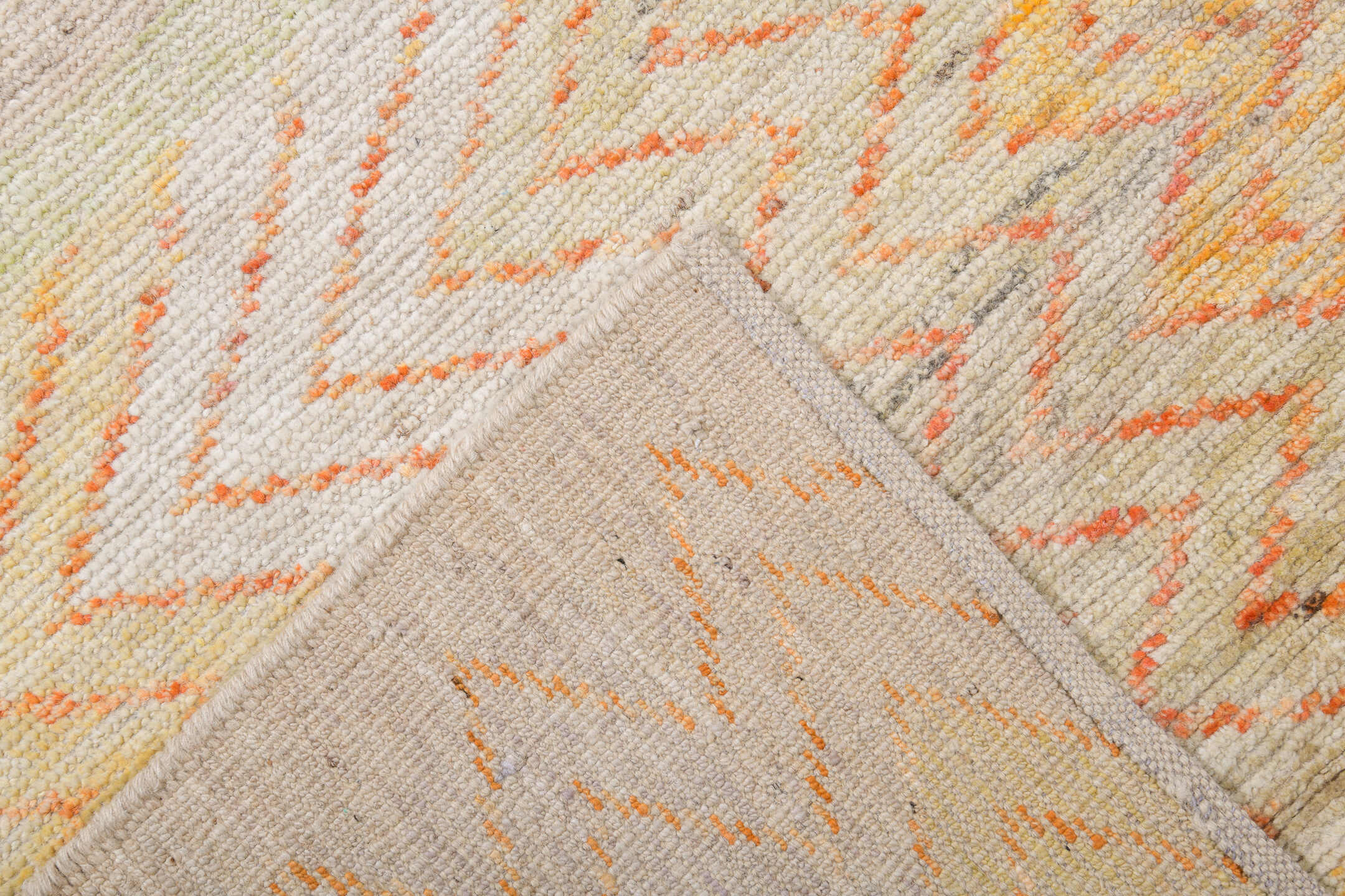 13' x 16' one-of-a-kind handmade vintage Tulu oversize rug. Color palette: ivory, blush, saffron, powder_blue, pale_gold