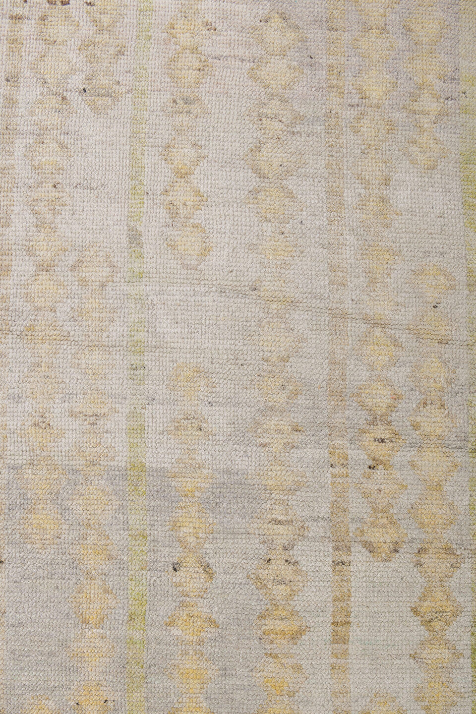14' x 19' one-of-a-kind handmade vintage Tulu oversize rug. Color palette: ivory, cream, pale blue, soft gold, taupe, beige