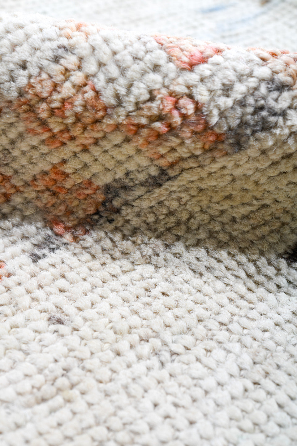 13' x 16' one-of-a-kind handmade vintage Tulu oversize rug. Color palette: alice blue, azure, bisque, blanched almond, blue