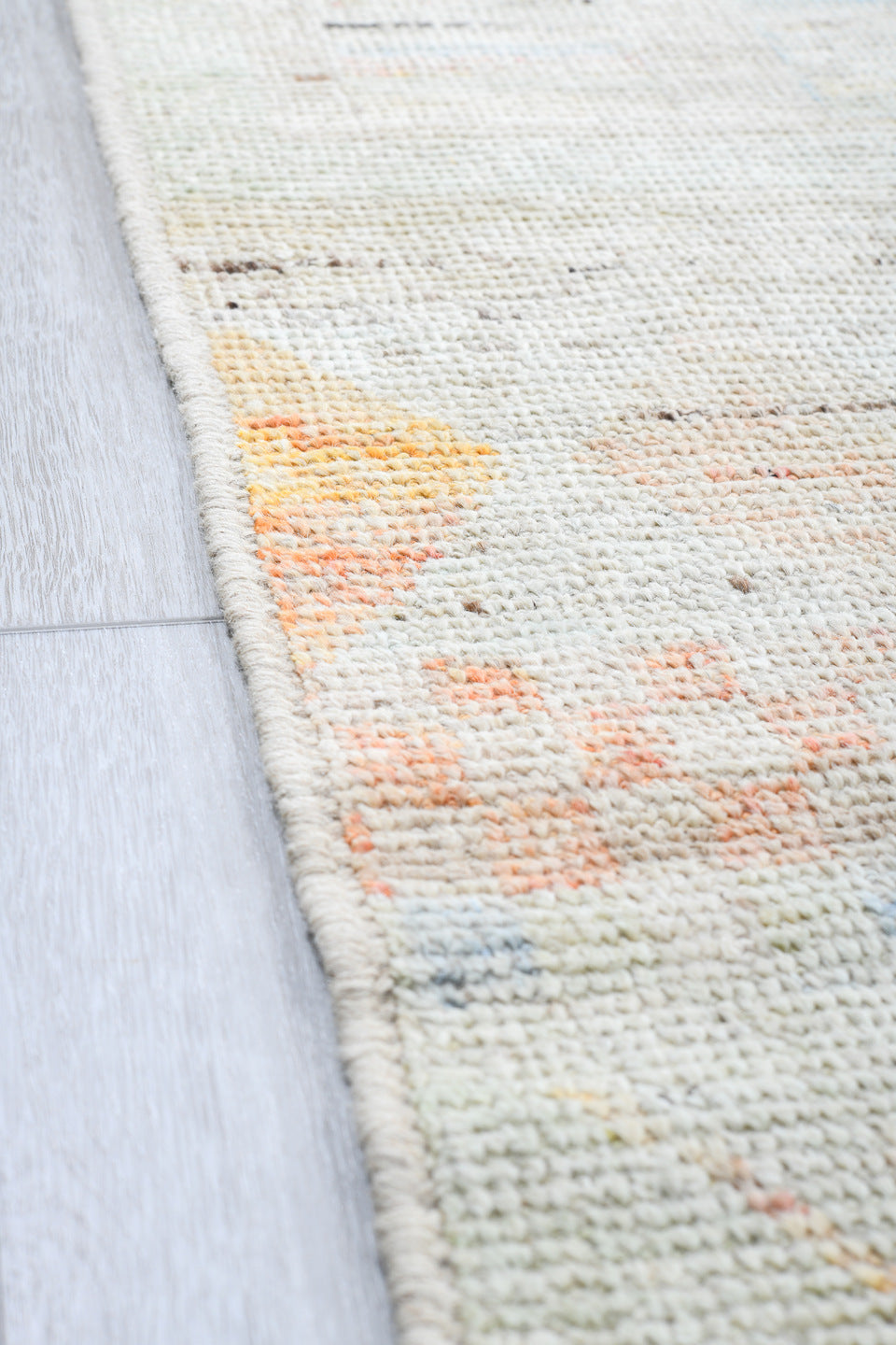 13' x 16' one-of-a-kind handmade vintage Tulu oversize rug. Color palette: alice blue, azure, bisque, blanched almond, blue