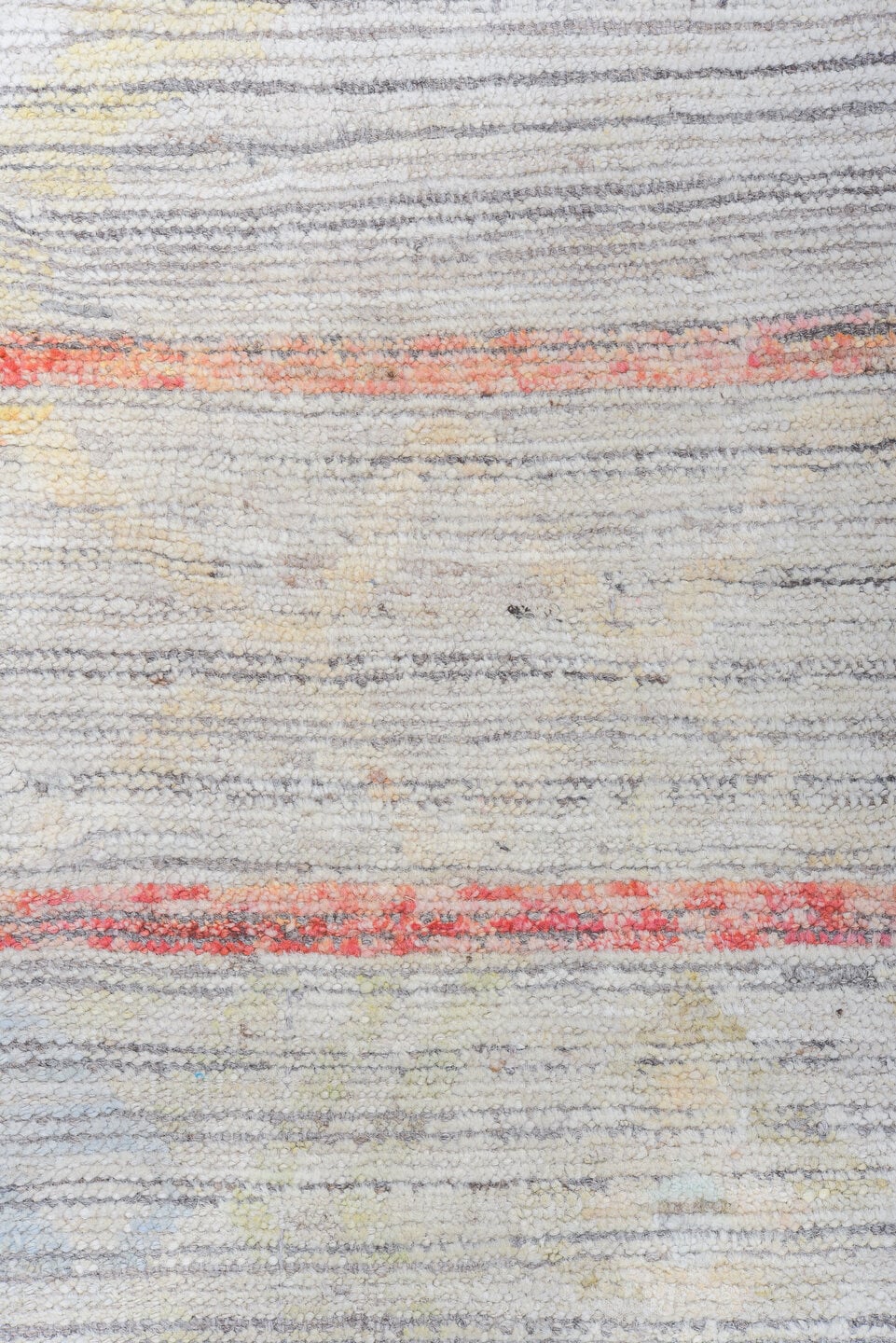 12' x 15' one-of-a-kind handmade vintage Tulu oversize rug. Color palette: ivory, coral, pale blue, butter yellow, sage