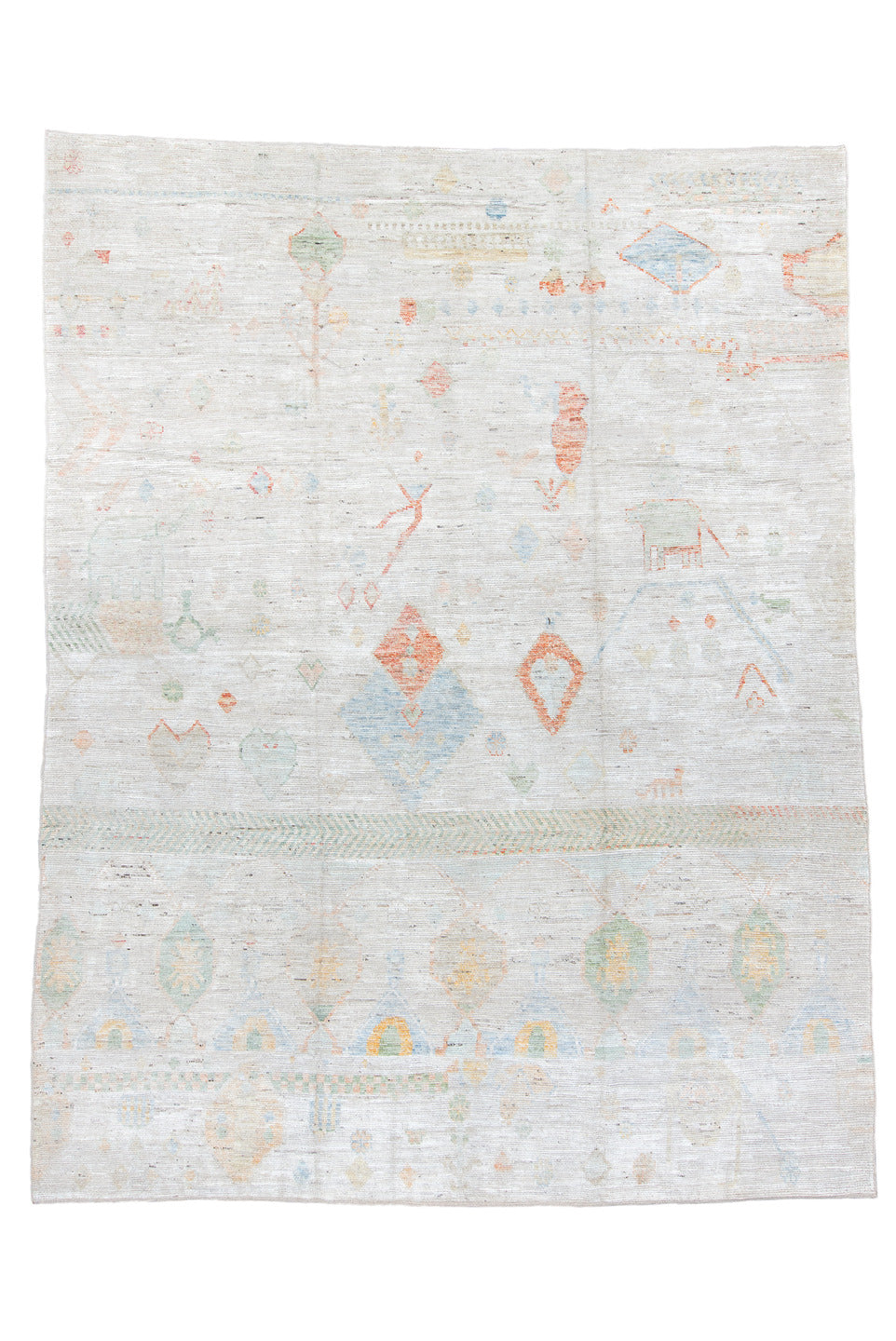 10' x 13' one-of-a-kind handmade vintage Tulu large size rug. Color palette: dark gray, gainsboro, gray, light gray