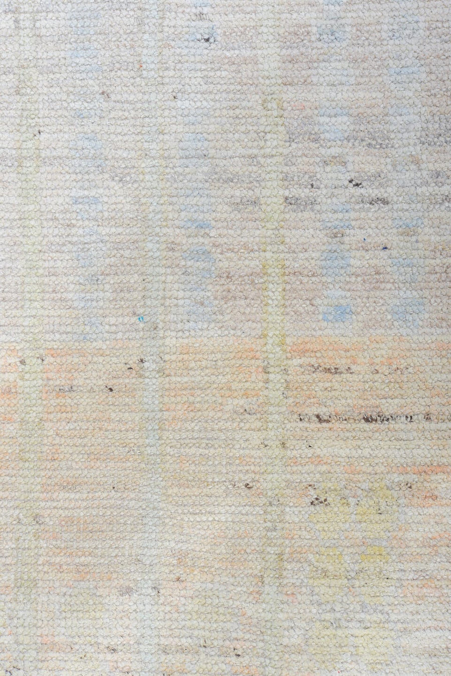 13' x 16' one-of-a-kind handmade vintage Tulu oversize rug. Color palette: ivory, pale blue, cream, peach, taupe, light gray