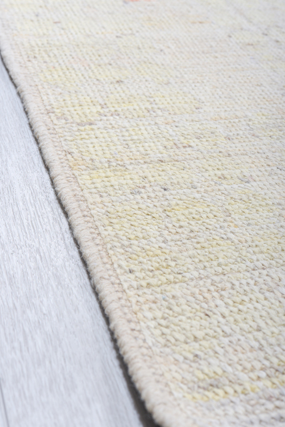 13' x 16' one-of-a-kind handmade vintage Tulu oversize rug. Color palette: ivory, pale blue, cream, peach, taupe, light gray