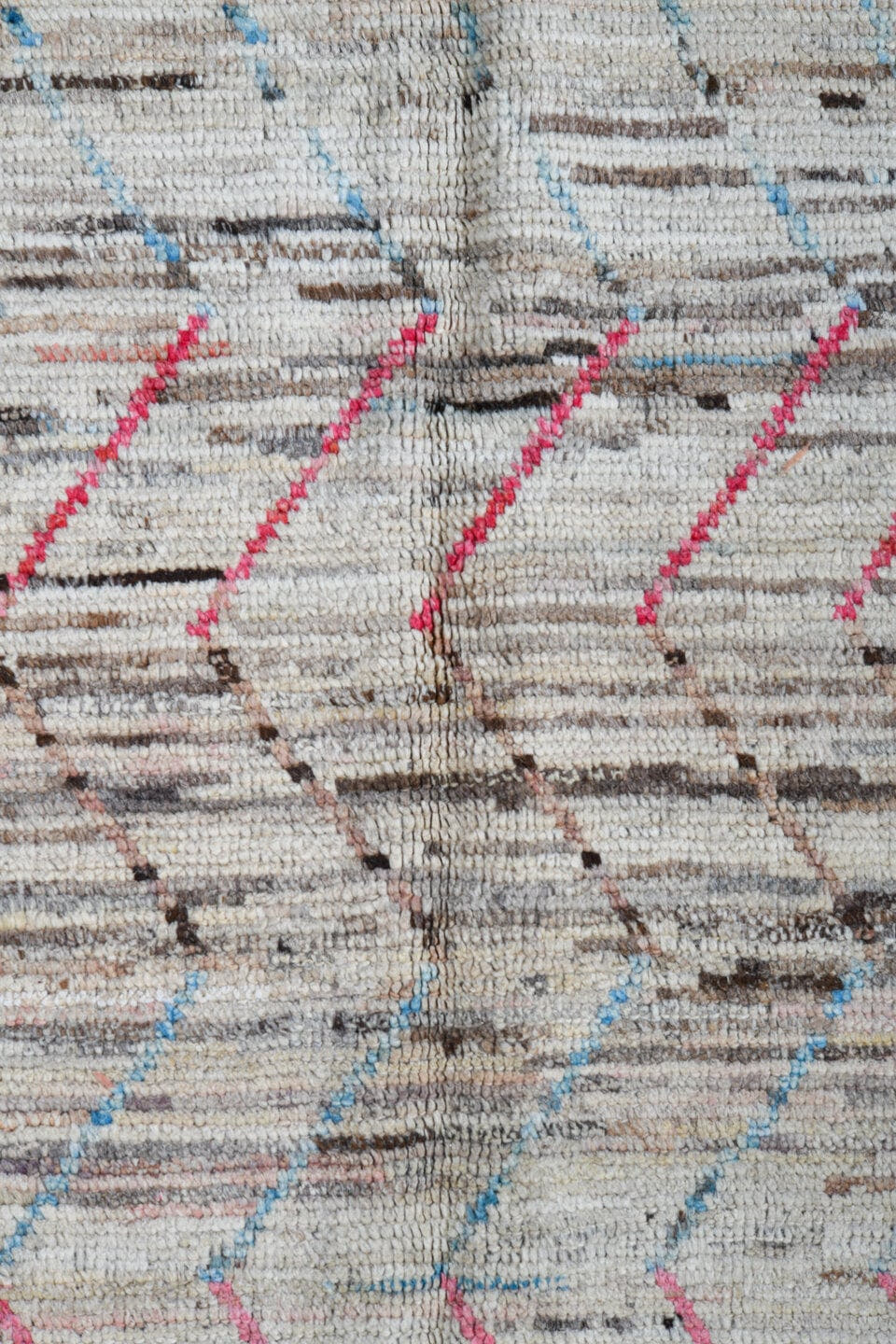 6' x 9' one-of-a-kind handmade vintage Tulu medium size rug. Color palette: ivory, taupe, brown, pink, pale_blue, gray