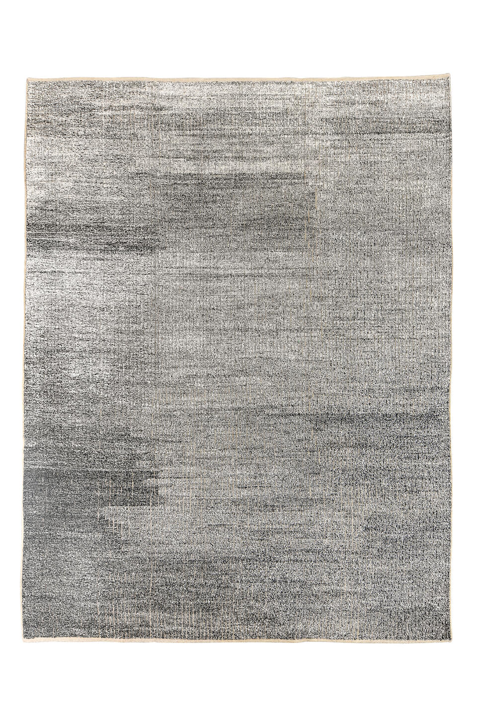 9' x 12' one-of-a-kind handmade vintage Tulu large size rug. Color palette: black, charcoal, gainsboro, gray, light gray