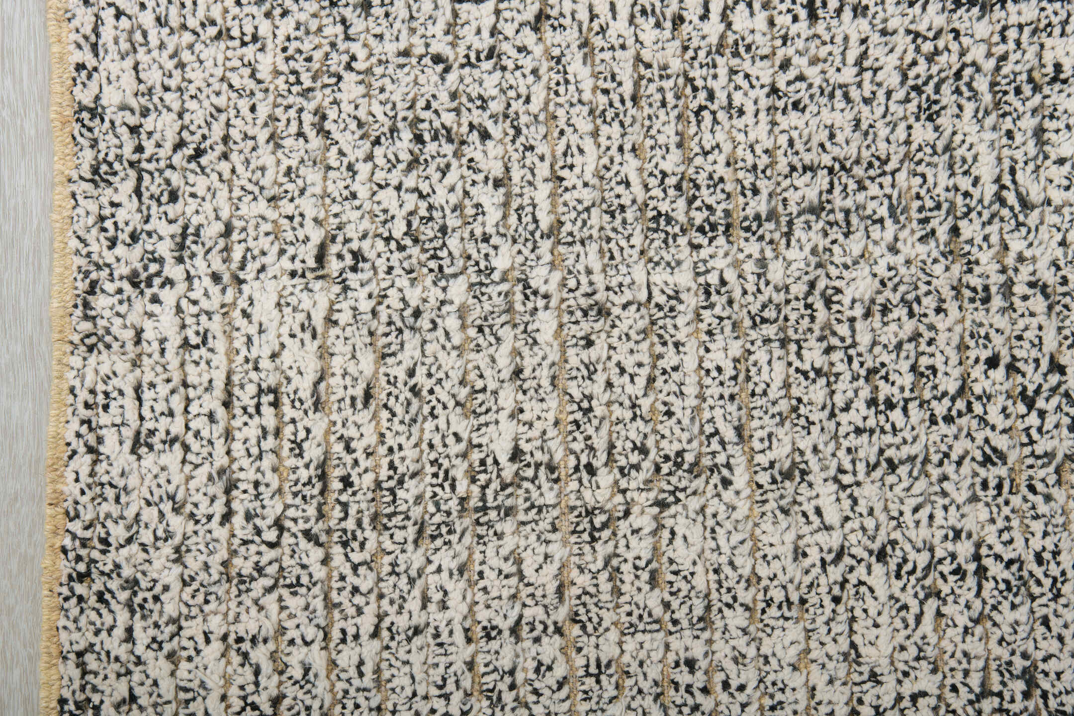 9' x 12' one-of-a-kind handmade vintage Tulu large size rug. Color palette: ivory, charcoal, gray, cream, taupe, black