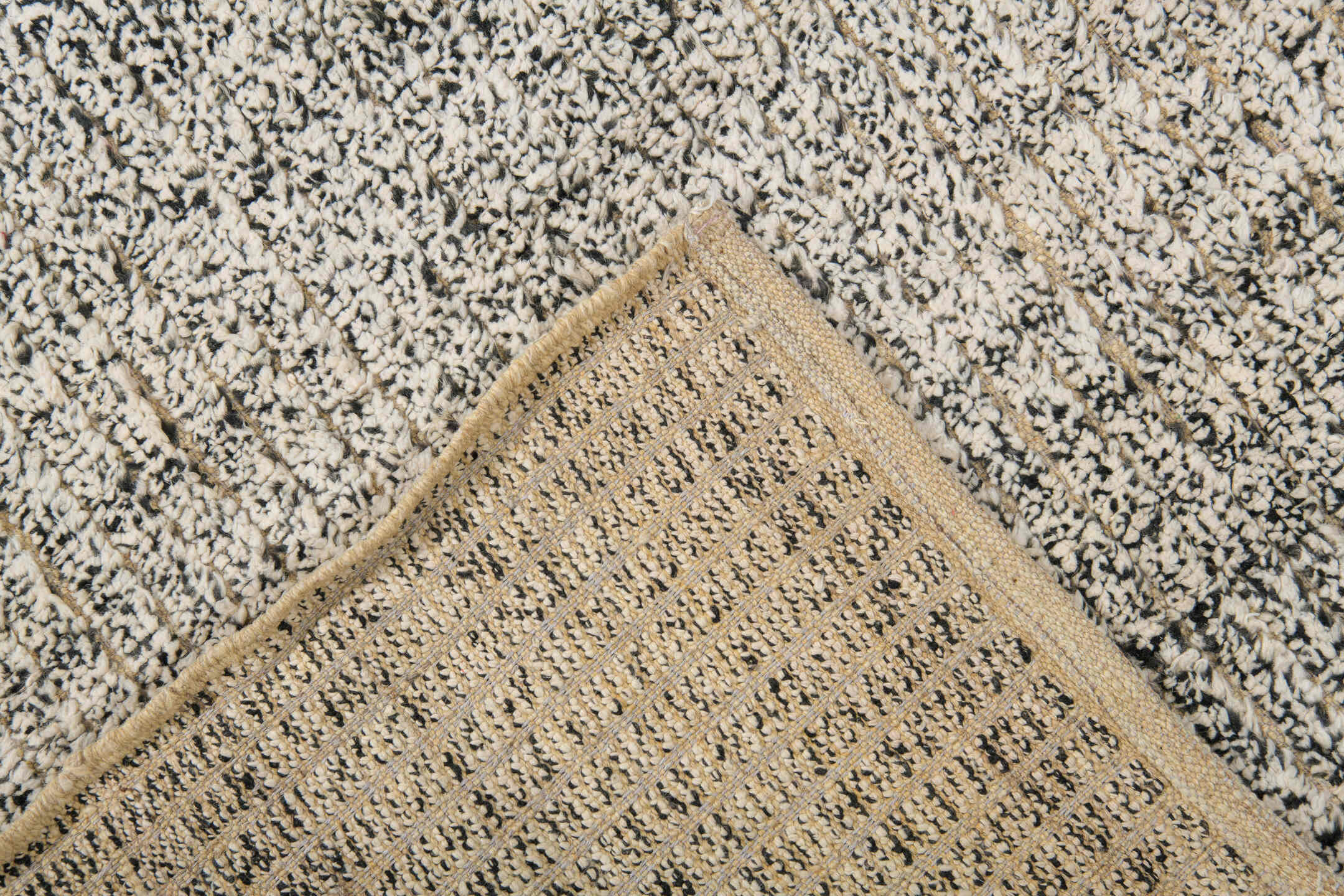 9' x 12' one-of-a-kind handmade vintage Tulu large size rug. Color palette: ivory, charcoal, gray, cream, taupe, black