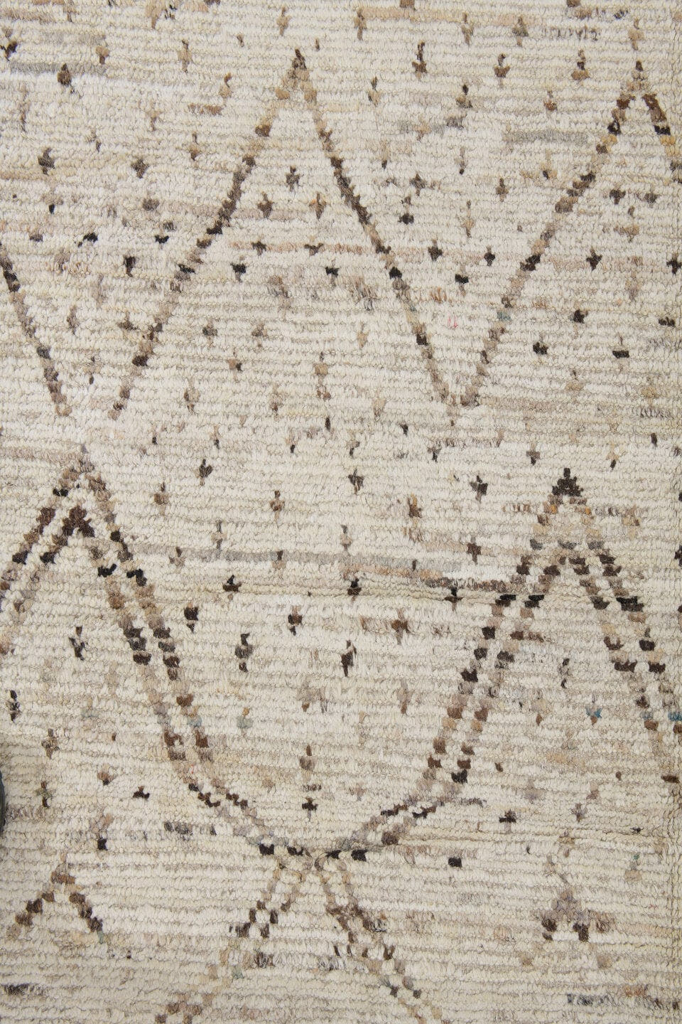 10' x 13' one-of-a-kind handmade vintage Tulu oversize rug. Color palette: ivory, taupe, brown, camel, charcoal, beige, gray