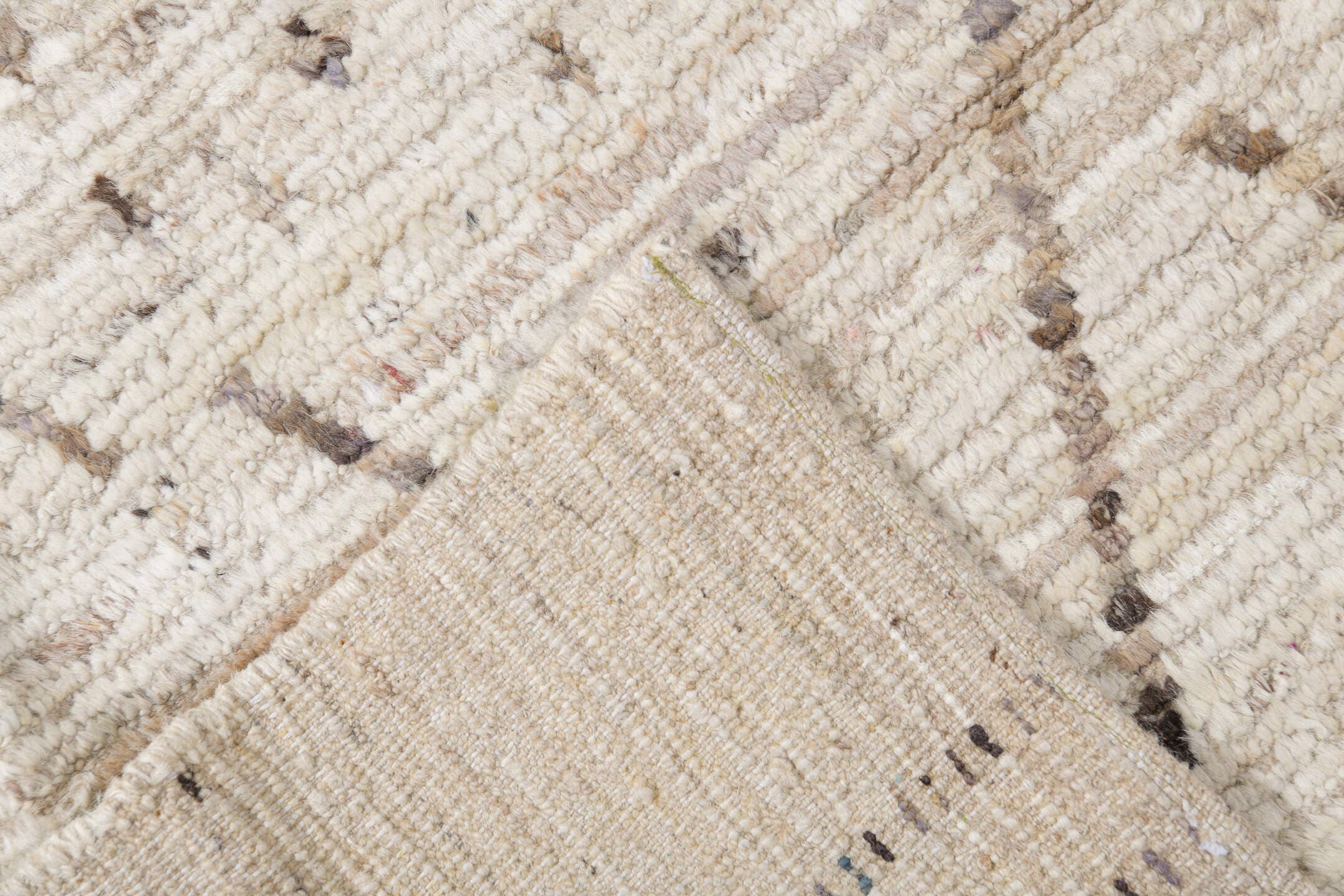 10' x 13' one-of-a-kind handmade vintage Tulu oversize rug. Color palette: ivory, taupe, brown, camel, charcoal, beige, gray