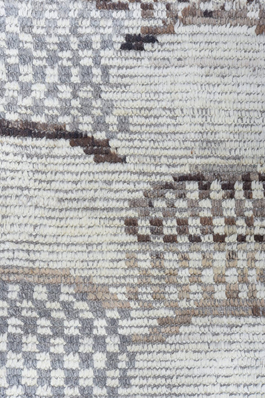 9' x 12' one-of-a-kind handmade vintage Tulu large size rug. Color palette: ivory, gray, taupe, brown, beige