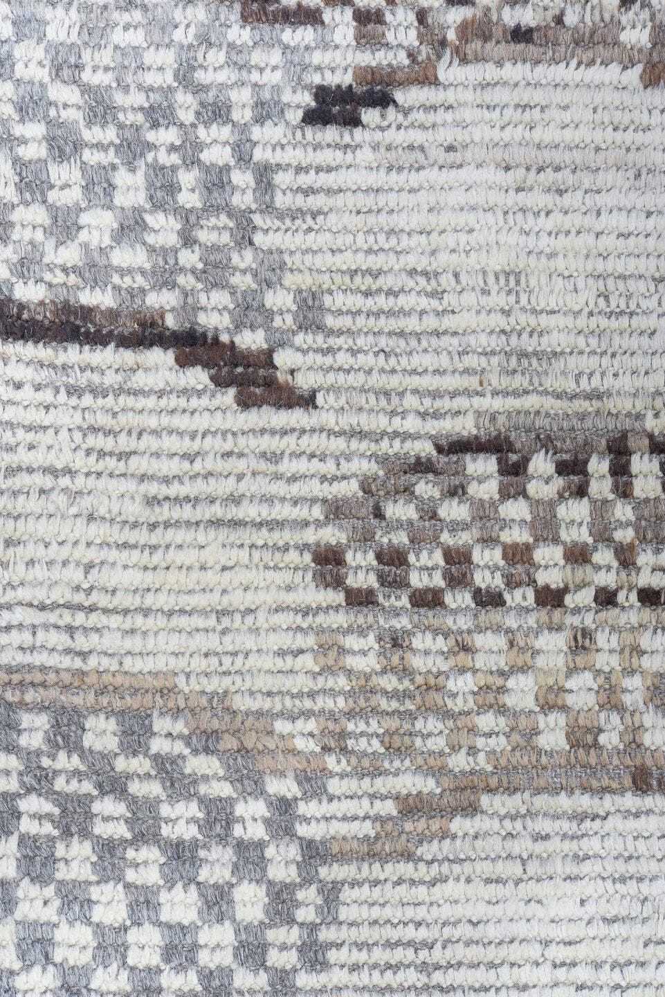 9' x 12' one-of-a-kind handmade vintage Tulu large size rug. Color palette: ivory, gray, taupe, brown, beige