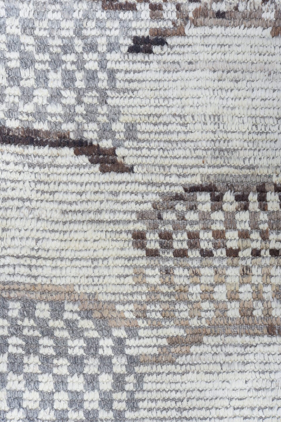 9' x 12' one-of-a-kind handmade vintage Tulu large size rug. Color palette: ivory, gray, taupe, brown, beige