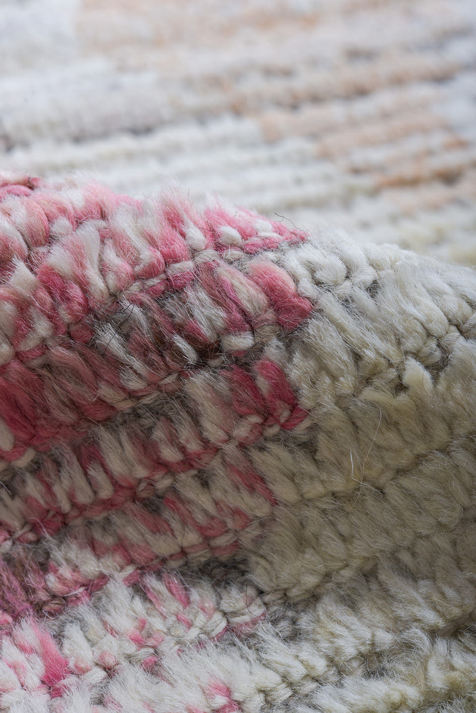 9' x 11' one-of-a-kind handmade vintage Tulu large size rug. Color palette: ivory, sky blue, charcoal, blush, pink