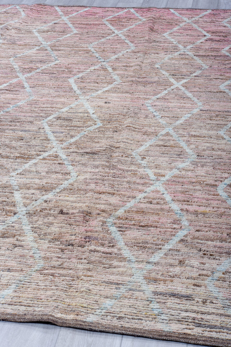 8' x 9' one-of-a-kind handmade vintage Tulu rug. Color palette: taupe, blush, brown, ivory, rose, camel, beige, gray, pink