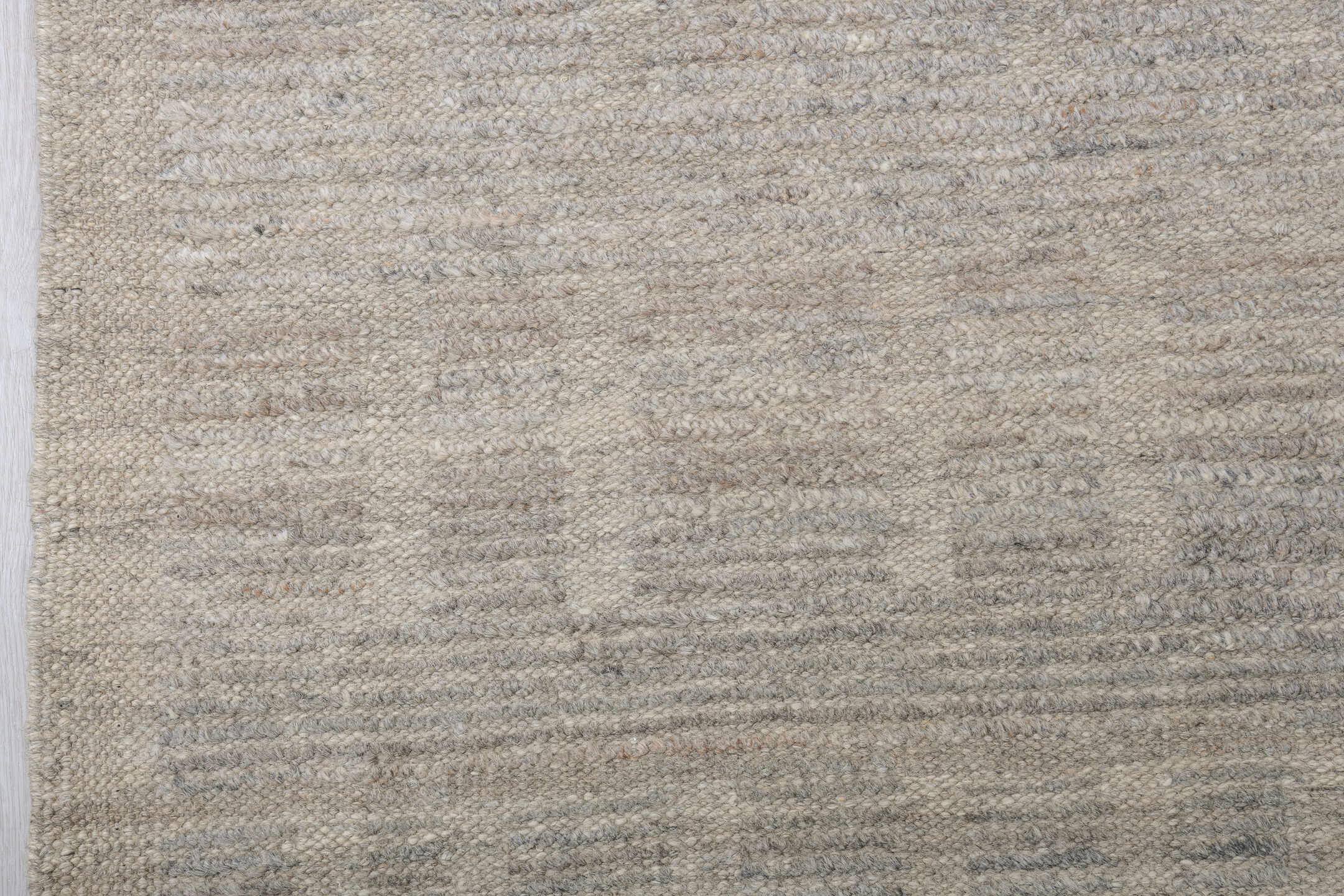 9' x 12' one-of-a-kind handmade vintage Tulu large size rug. Color palette: taupe, ivory, gray, greige, stone, beige