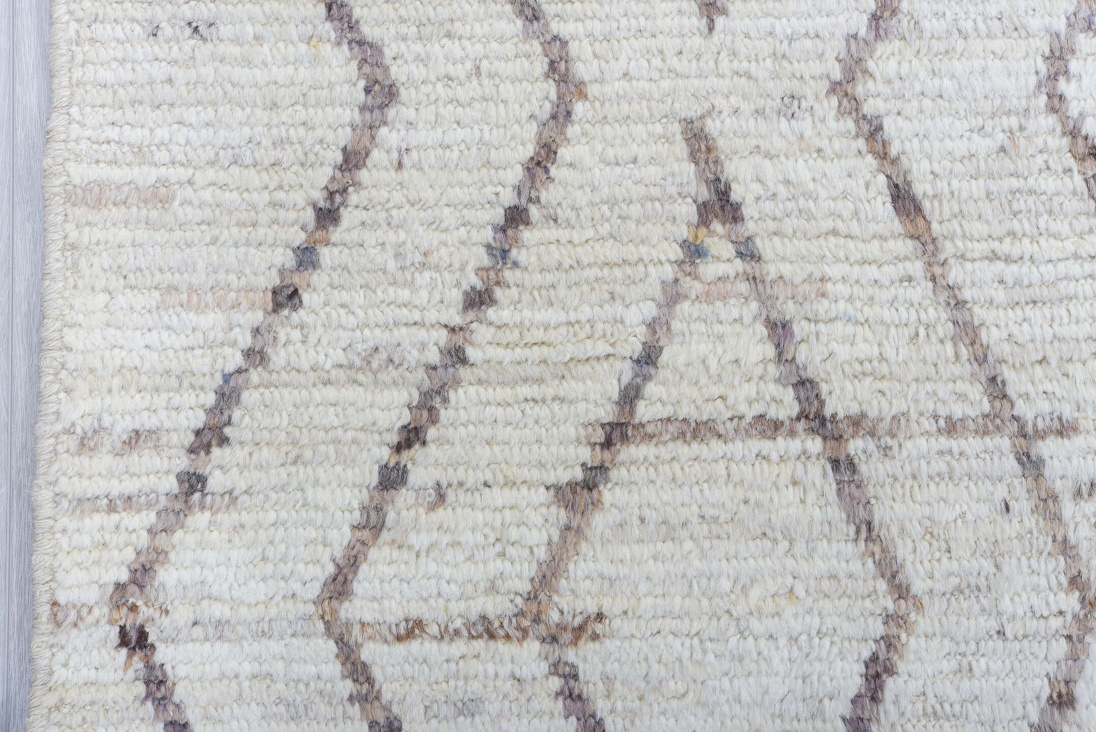 10' x 13' one-of-a-kind handmade vintage Tulu large size rug. Color palette: ivory, taupe, brown, beige, gray